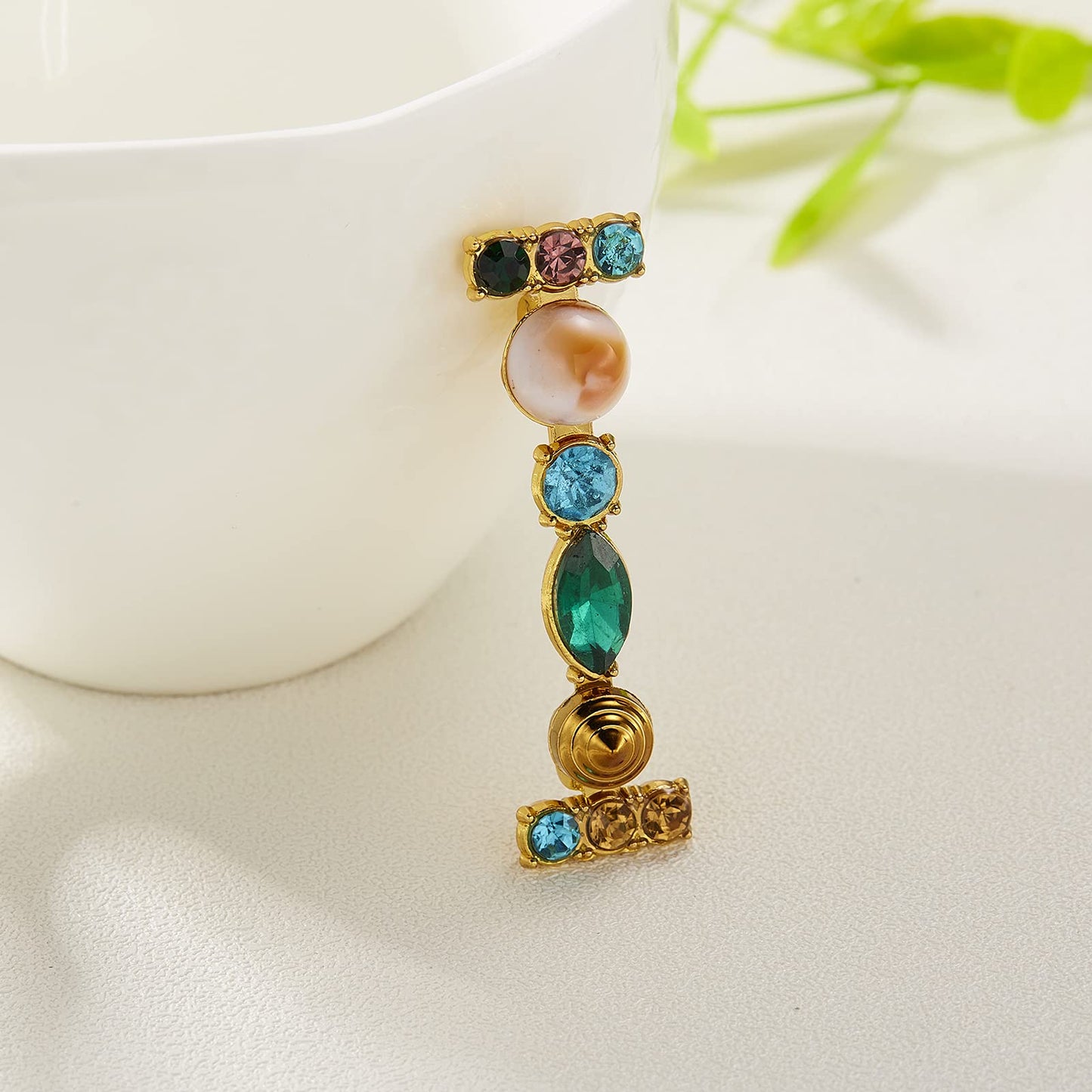 RINHOO Crystal Pearl Initial Brooch Gold Plated Enamel Colorful Letter Alphabet Breastpin Pin Jewelry for GIFTS (Gold I)