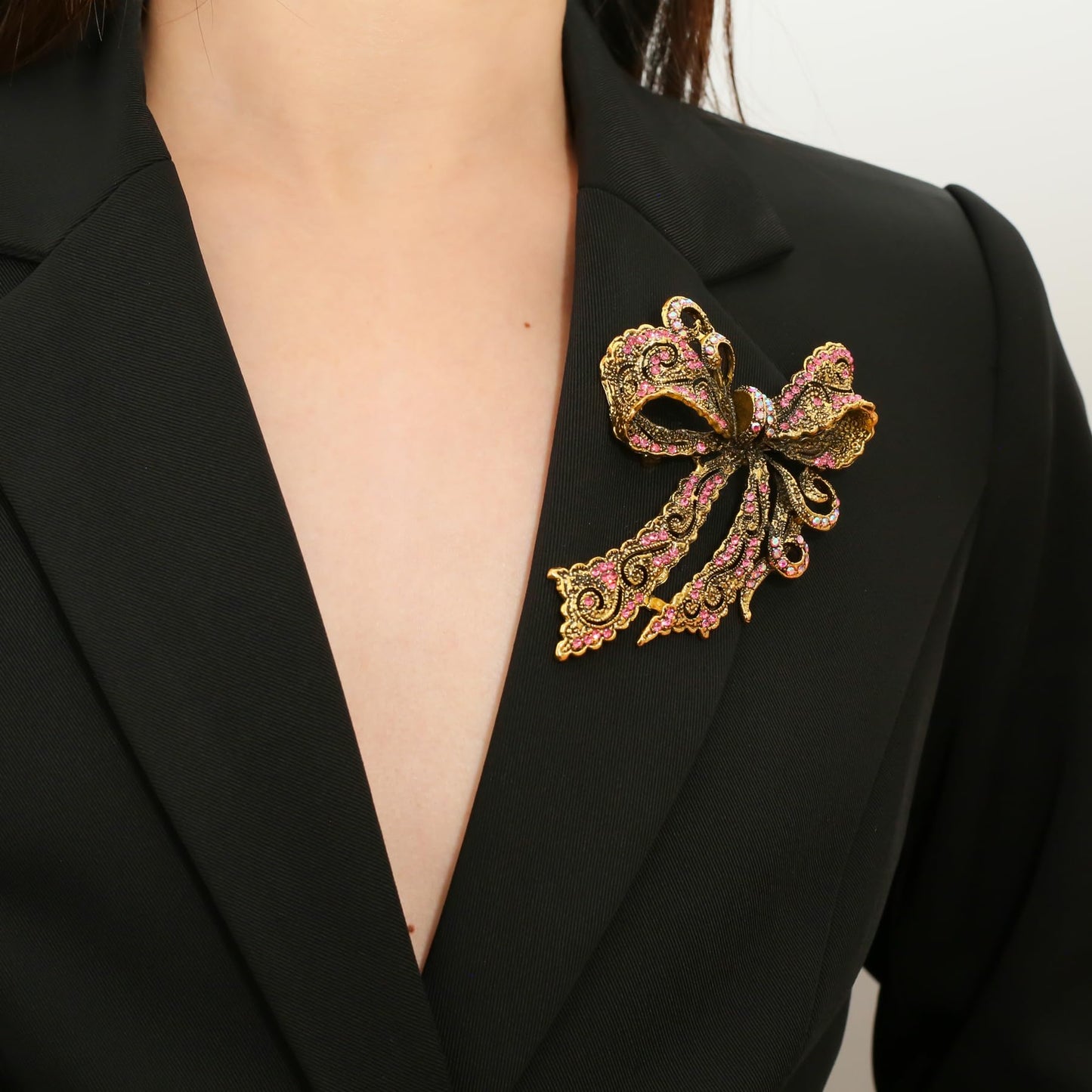 Vancy Utopia Rhinestone Bow Brooch Vintage Crystal Large Bowknot Brooches for Women Brooch Pin Wedding Fashion Jewelry Accessories,Women Gift
