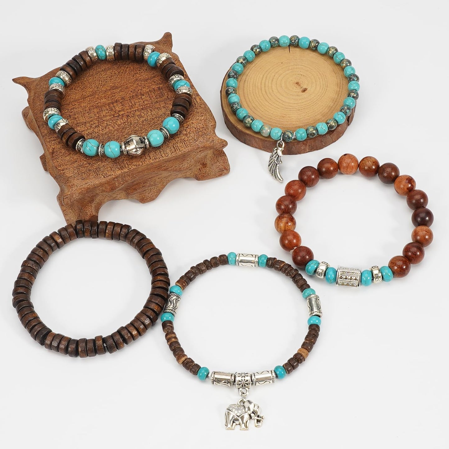 Briutn Bohemian Multilayer Bracelets Wood Beaded Retro Stretch Bracelet for Women Men