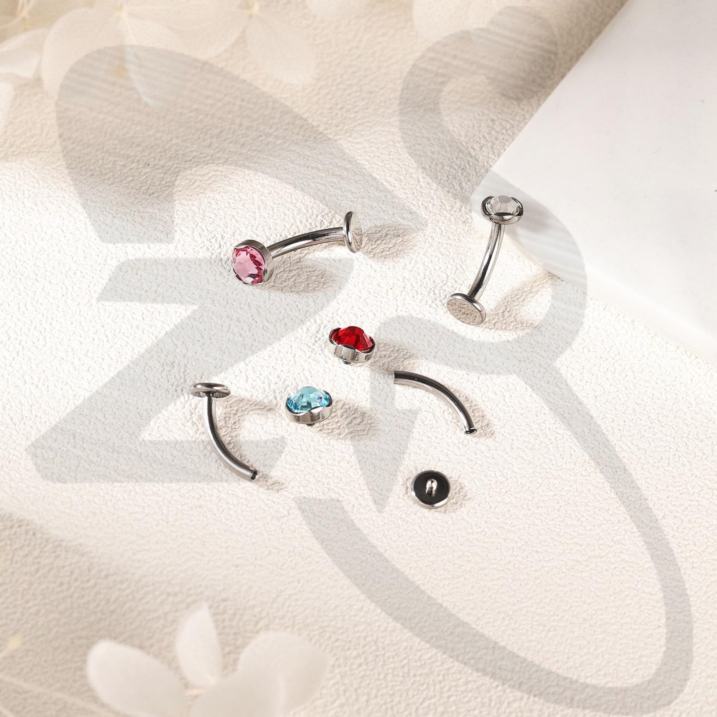 ZS ASTM F136 Titanium Belly Button Ring, 14G Cubic Zirconia Navel Jewelry, 6/8/10/12/14MM Internally Threaded Long Bar Navel Barbell Stud Flat Back Belly Piercing (Pink,L:14mm)