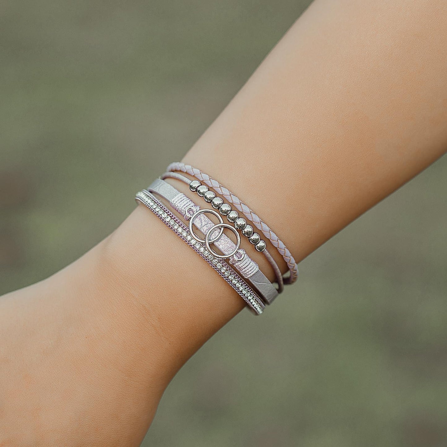 FANCY SHINY Boho Wrap Bracelets Leather Cuff Bangle Beaded Bracelets for Women Stackable Infinity Bracelets Jewelry with Clasp(Purple)