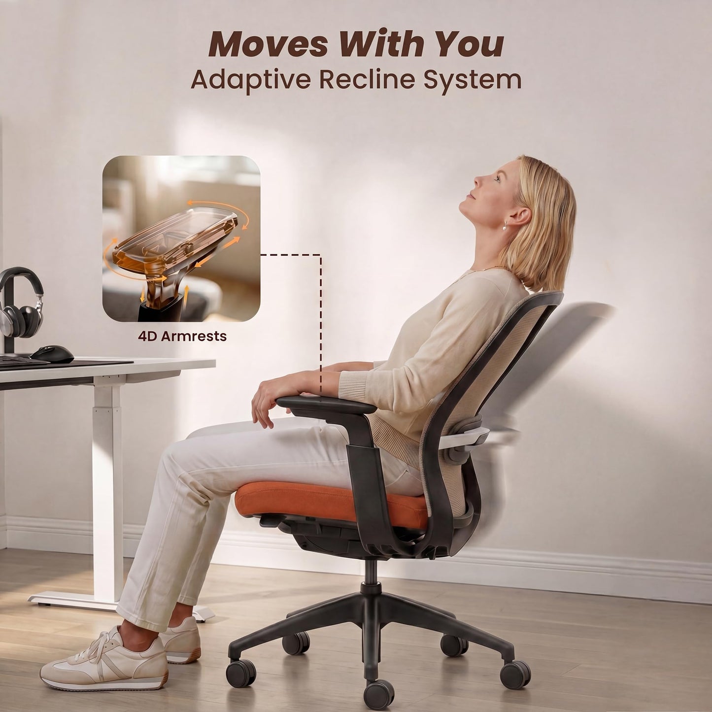 COLAMY Office Chair for Long Hours, Easy Wire-Control Desk Chair with Sliding Seat Depth & Thick Padded Lumbar Support, Heavy Duty 300 LBS High Back Mesh Computer Chair for Home Workstation,Orange