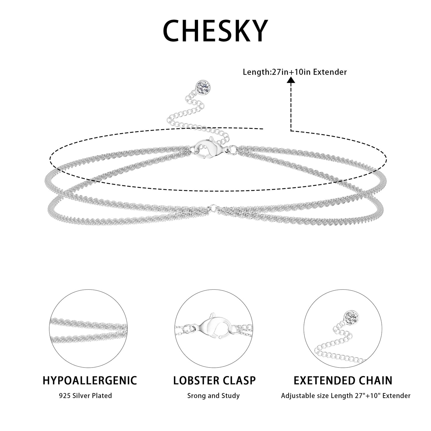CHESKY Silver Waist Chain, Silver Plated Body Chain Jewelry for Women Adjustable Waterproof Sexy Beach Bikini Sparkle Chain Summer Non Tarnish Belly Chain Jewelry for Women Gifts