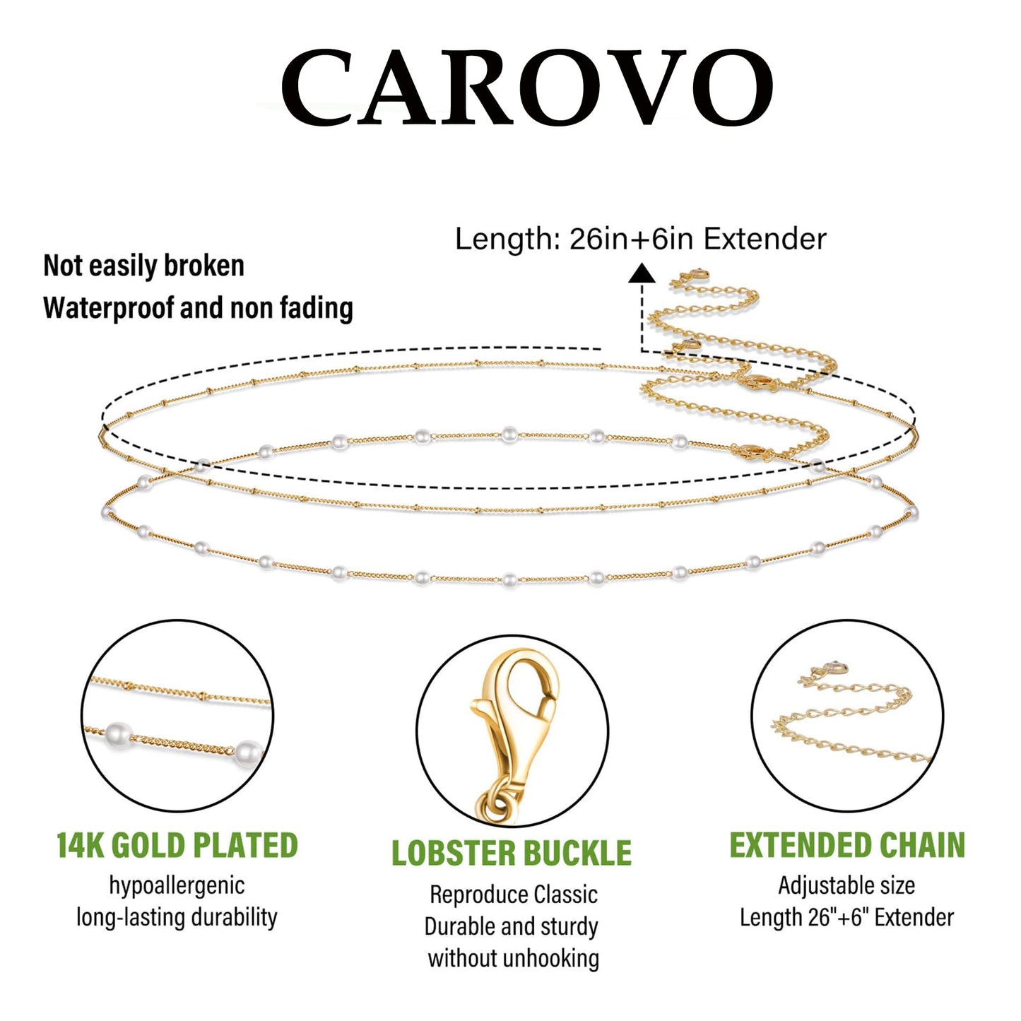 CAROVO Belly Waist Chain for Women 14K Gold Plated Layered Body Chains Boho Pearl Satellite Bead Belly Chain Sexy Bikini Body Jewelry for Women Adjustable