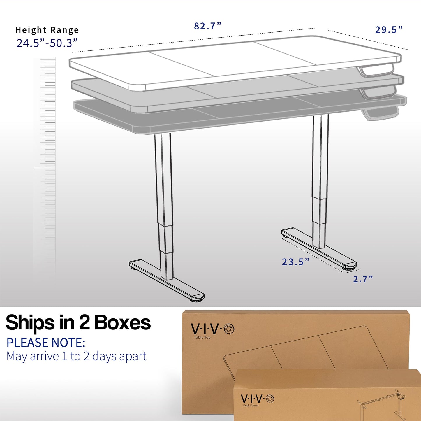 VIVO Electric 83 x 30 in Dual Motor Sit Stand Desk, Memory Height Adjustment, 2B Series, Black Top Black Frame, DESK-KIT-2B8B