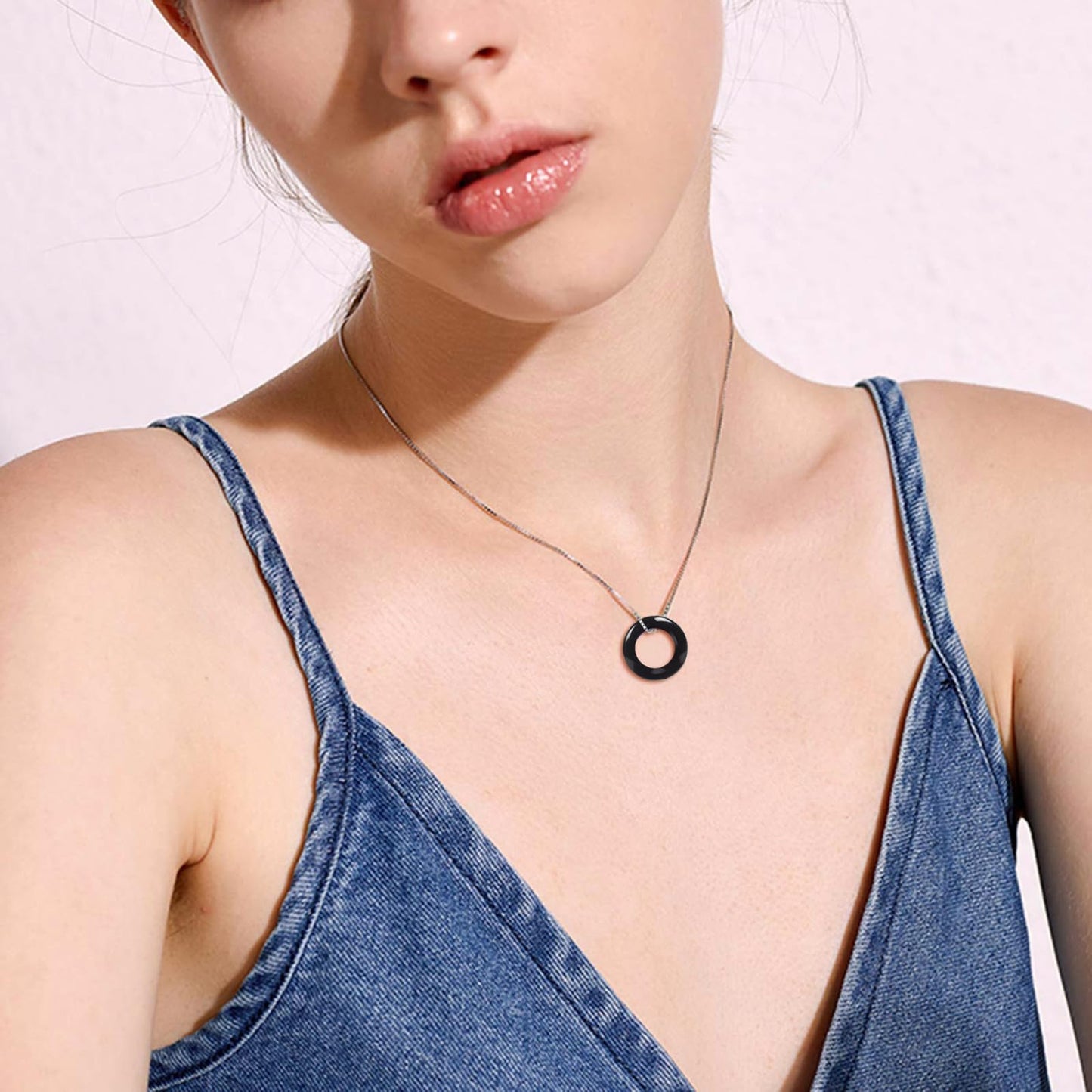 AOBOCO 925 Sterling Silver Circle Necklace with Obsidian Necklace for Women Birthday Gift Christmas Holiday Gift (Dia 0.78" Obsidian)
