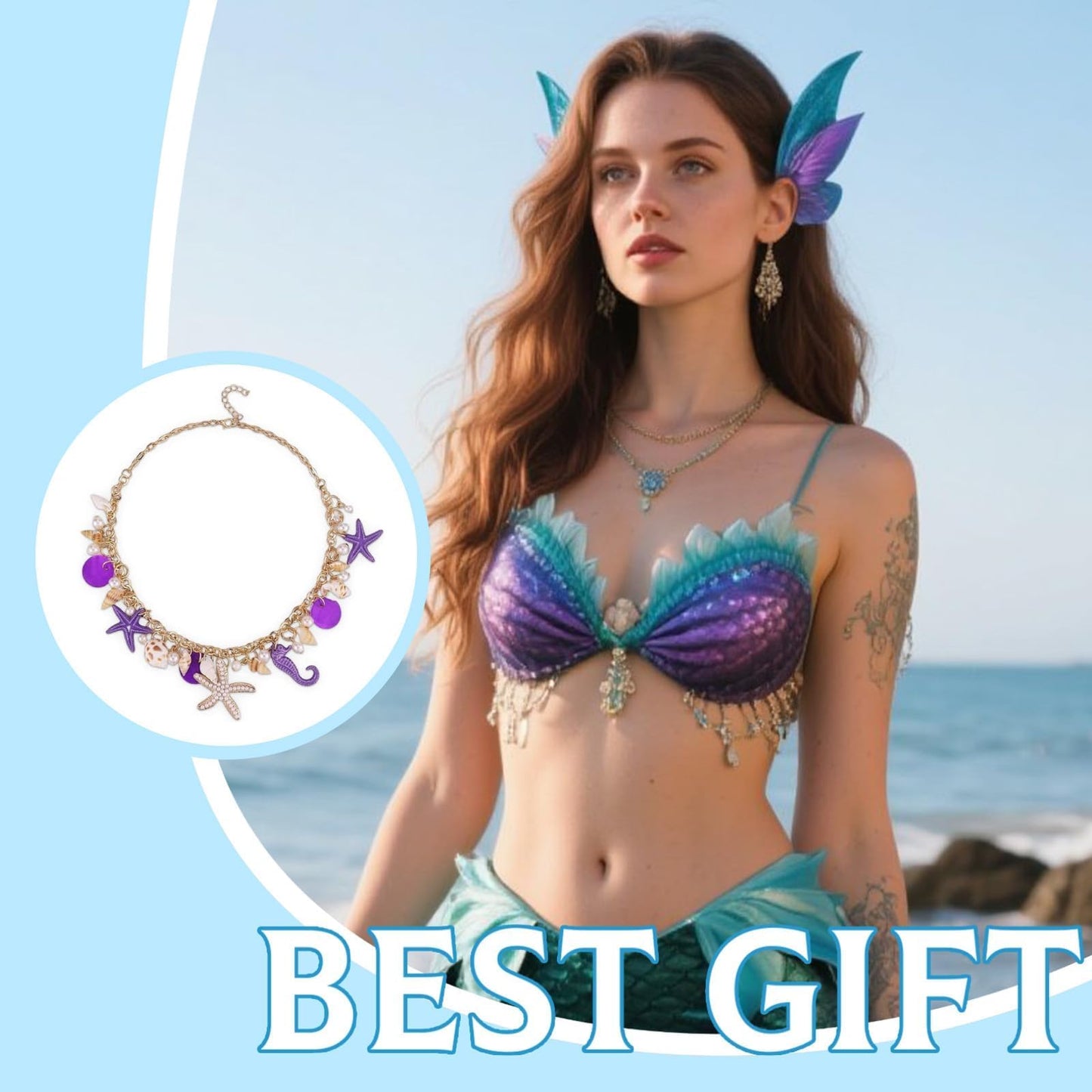 KummerSaprk Seashell Necklace Charm Necklace for Women Summer Vacation Jewelry for Women Starfish Sea Shell Pendant Jewelry Boho Beachy Stuff Accessories Gifts