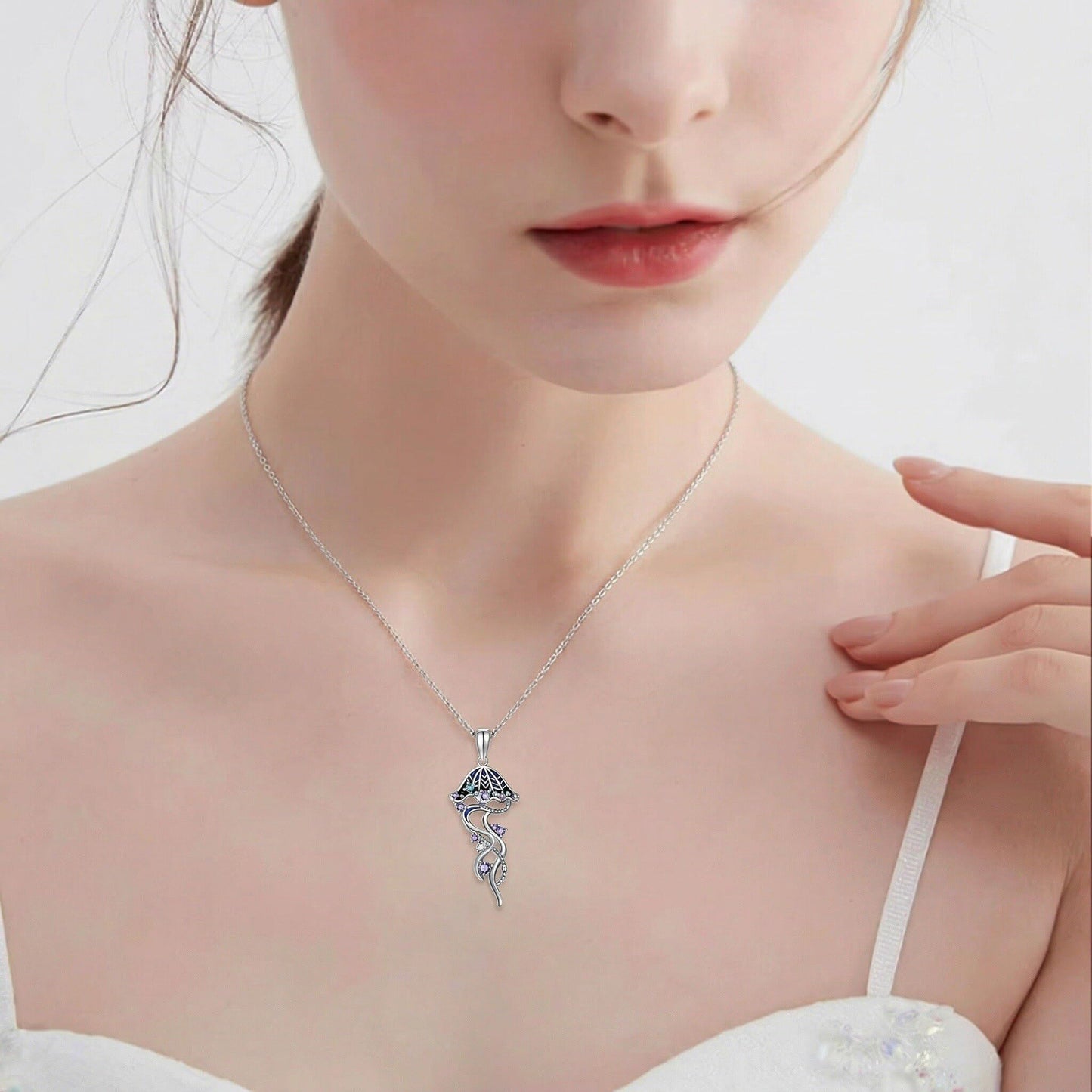 LUANIOL Jellyfish Necklace 18K White Gold Plated Ocean Necklace Sea Jellyfish Jewelry Gifts for Women Mom