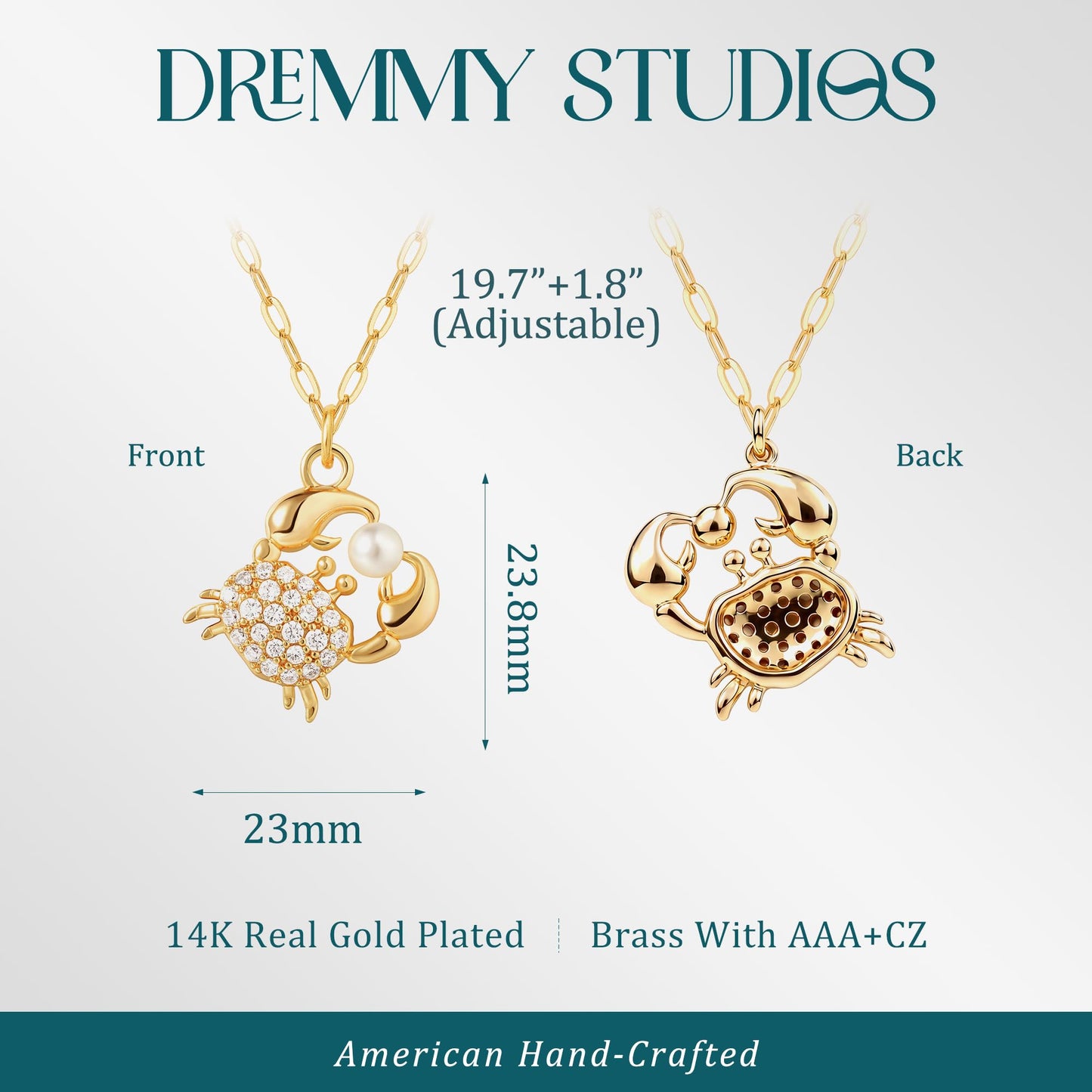 Dremmy Studios Dainty Necklace for Women 14K Gold Plated Crab Necklace Boho Summer Beach Coastal Pendnat Necklaces for Women Vacation Summer Jewelry Gift