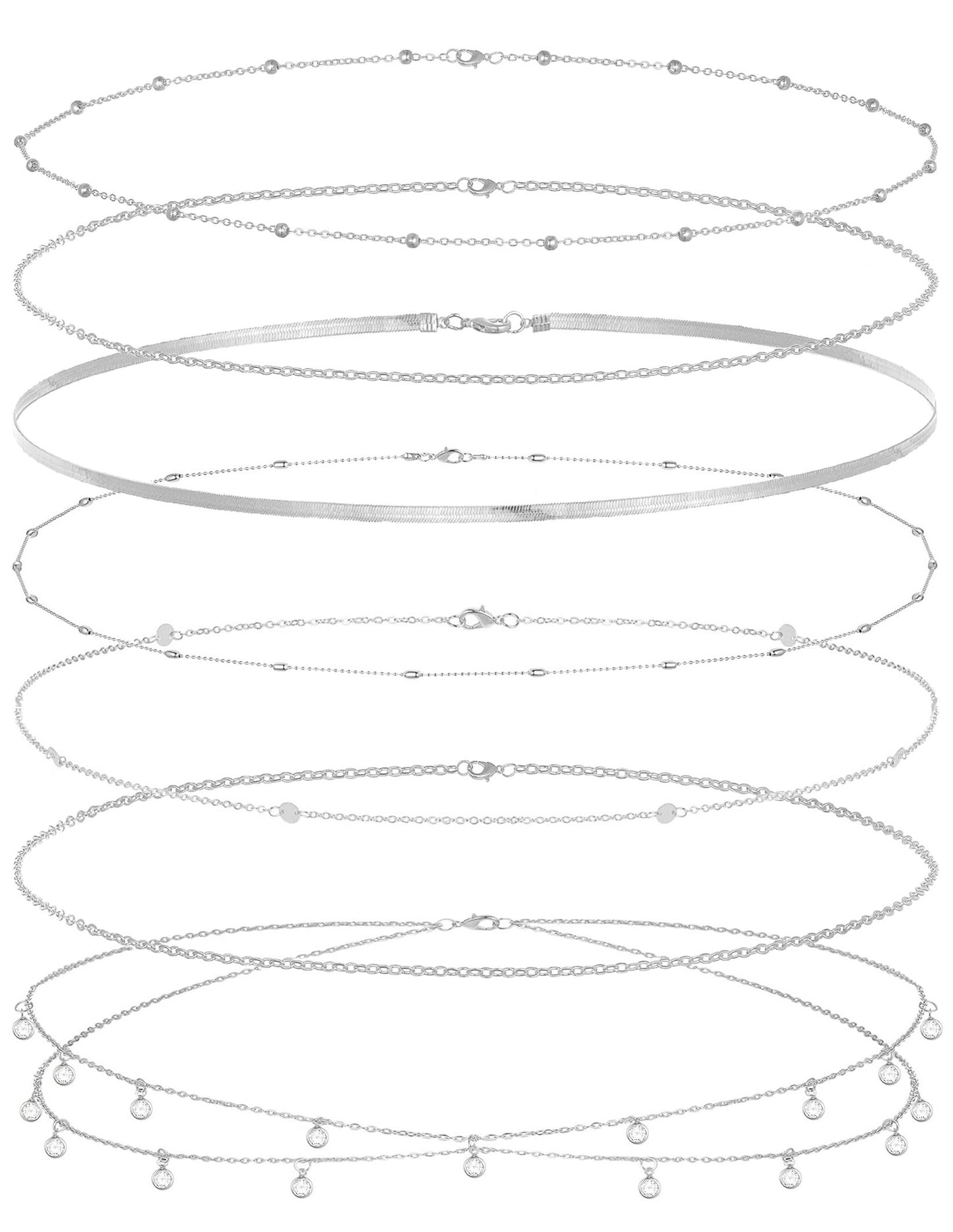 Wrlcorly 8Pcs Waist Chain 18K Gold Plated Belly Belt Chains Sexy Bikini Summer Beach Satellite Beaded Sequin Snake Layered Coin CZ Body Chain Jewelry Accessories for Women Gold Silver Tone Adjustable