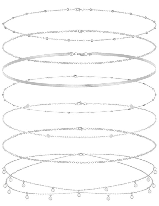Wrlcorly 8Pcs Waist Chain 18K Gold Plated Belly Belt Chains Sexy Bikini Summer Beach Satellite Beaded Sequin Snake Layered Coin CZ Body Chain Jewelry Accessories for Women Gold Silver Tone Adjustable