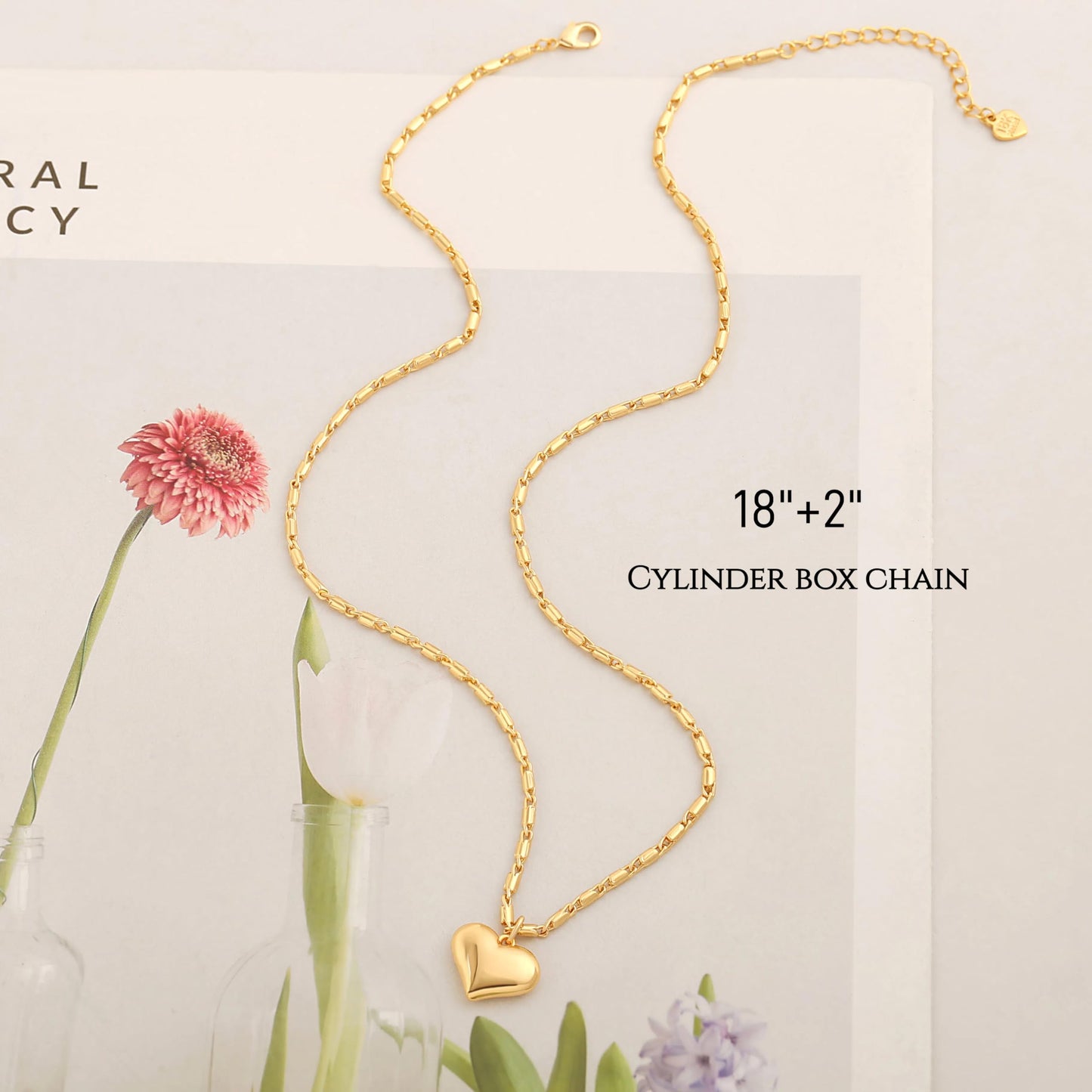 PEARLADA Dainty Gold Plated Heart Necklace for Women, Cute Small Heart Charm Necklace with Adjustable Box Chain, Trendy Love Valentine’s Gift