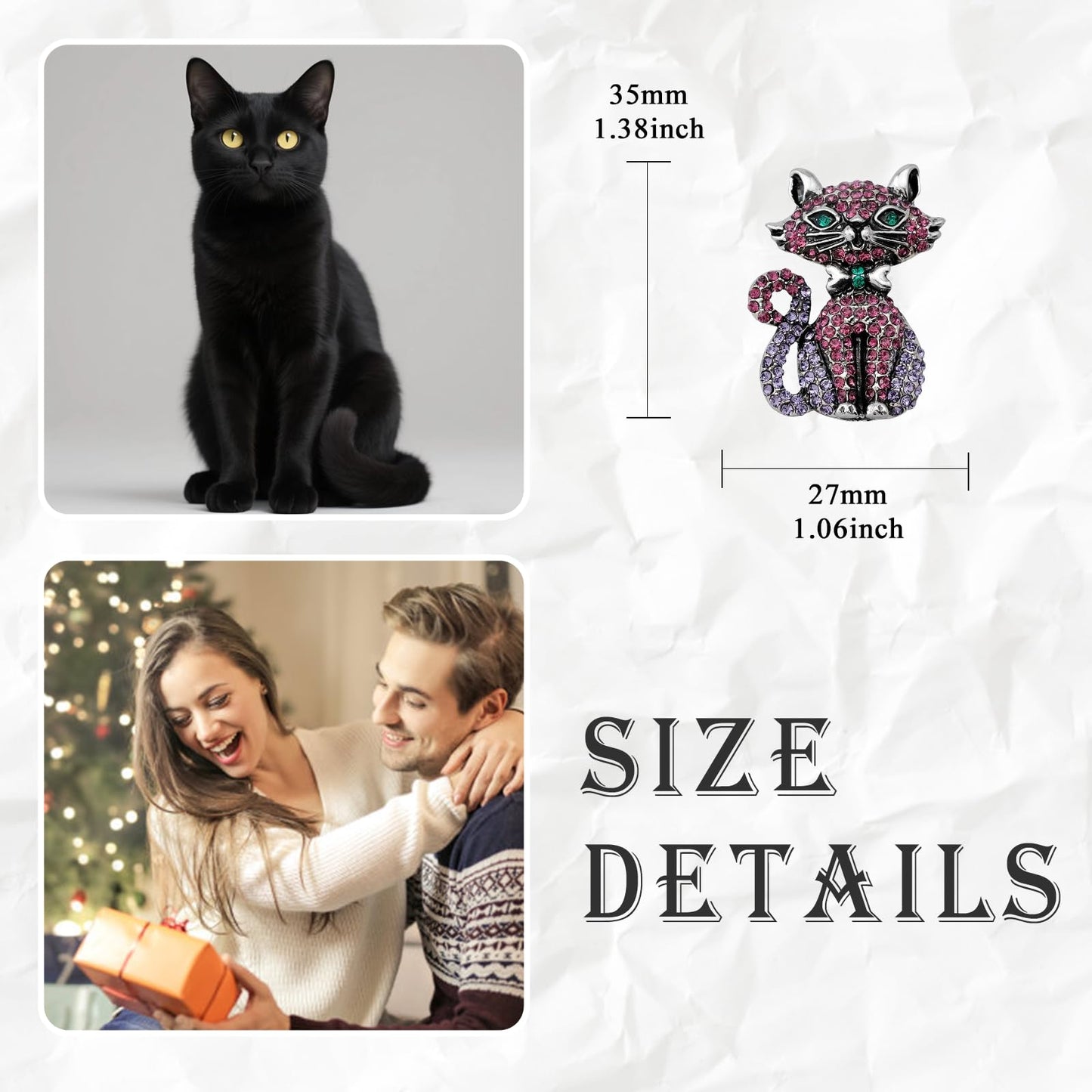 Cat Brooch for Women Rhinestone Cat Pin Animal Brooch Birthday Holiday Gift for Wife Girlfriend Mother