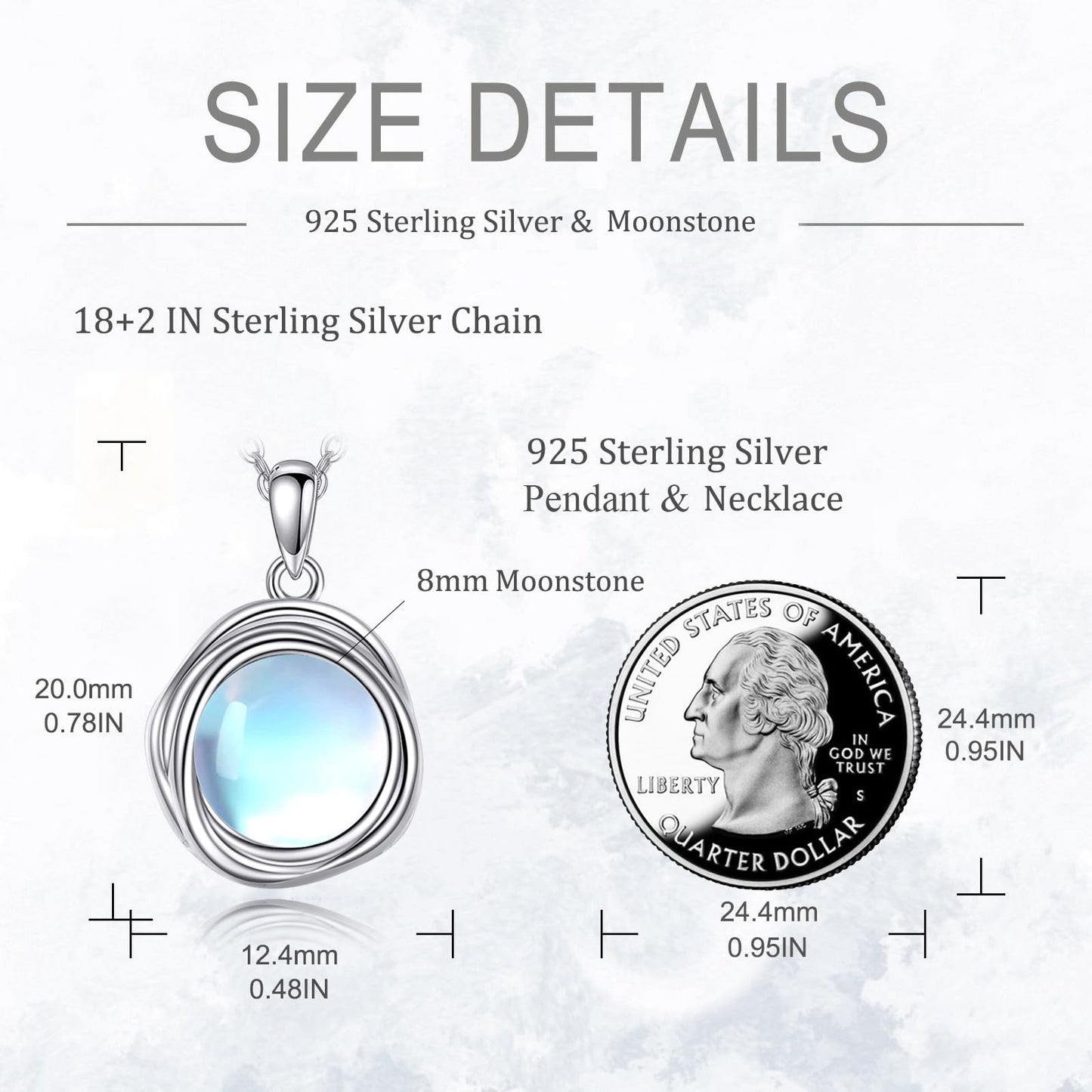 POPLYKE Moonstone Necklace - Sterling Silver Moonstone Pendant, 8mm - Women's Jewelry Gifts for Mom or Wife