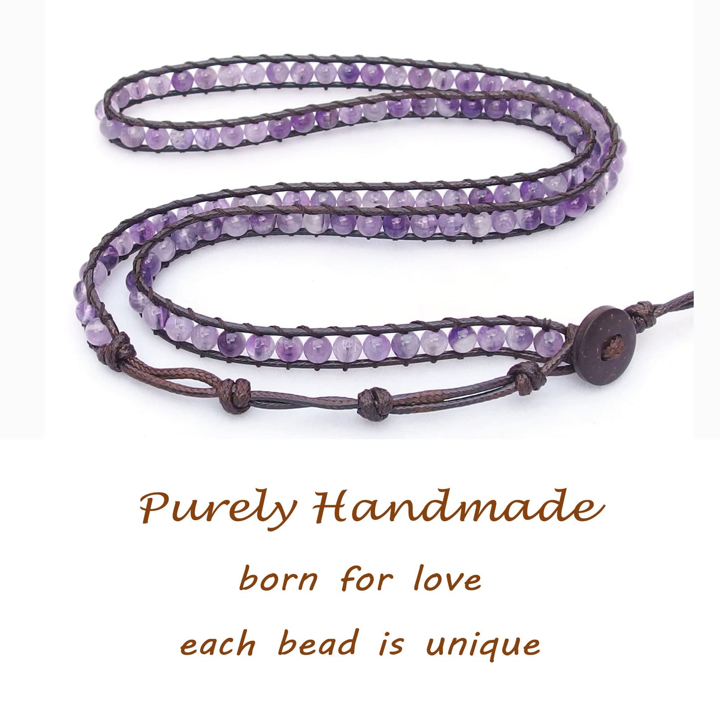 Ayriwoyi Wrap Bracelets for Women Amethyst Bracelet Healing Crystal Beaded Stone Bracelet Womens Wrap Bracelet Adjustable Leather Bracelets For Women