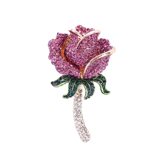 YOQUCOL Elegant Purple Cubic Zirconia Crystal Rhinestone Rose Shape Wreath Brooch Pin for Women