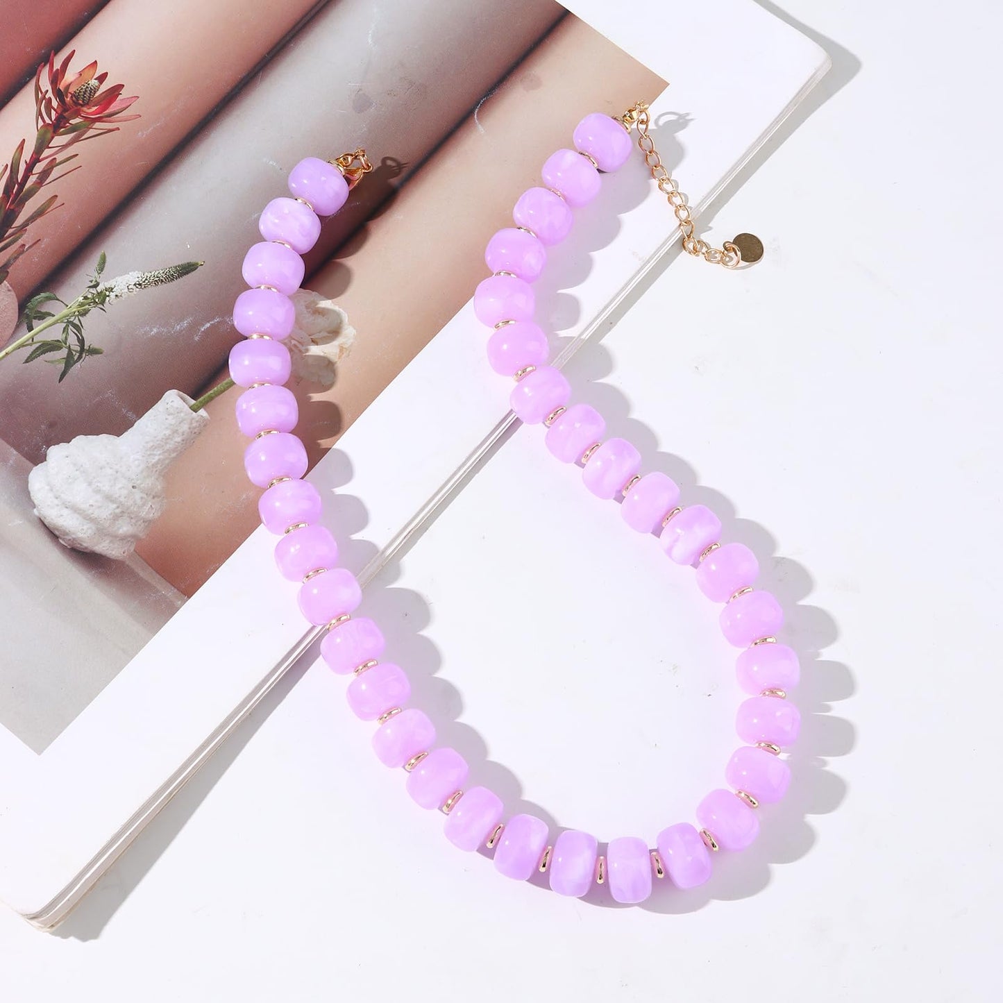 joymiao Chunky Beaded Necklaces for Women Colorful Gemstone Stone Necklaces Large Bead Necklace Purple Resin Beads Summer Beach Jewelry