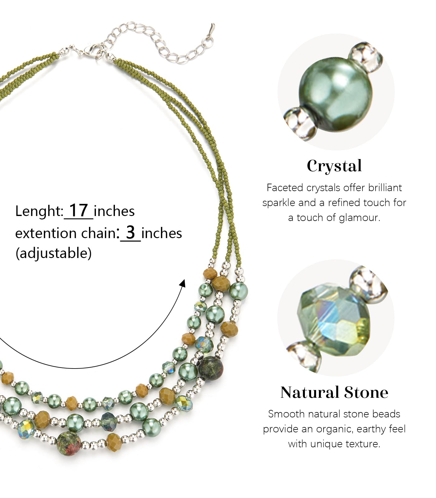 Noessla Beaded Statement Necklaces for Women Layered Chunky Bead Necklace Fashion Costume Jewelry Gifts for Mom(Green)