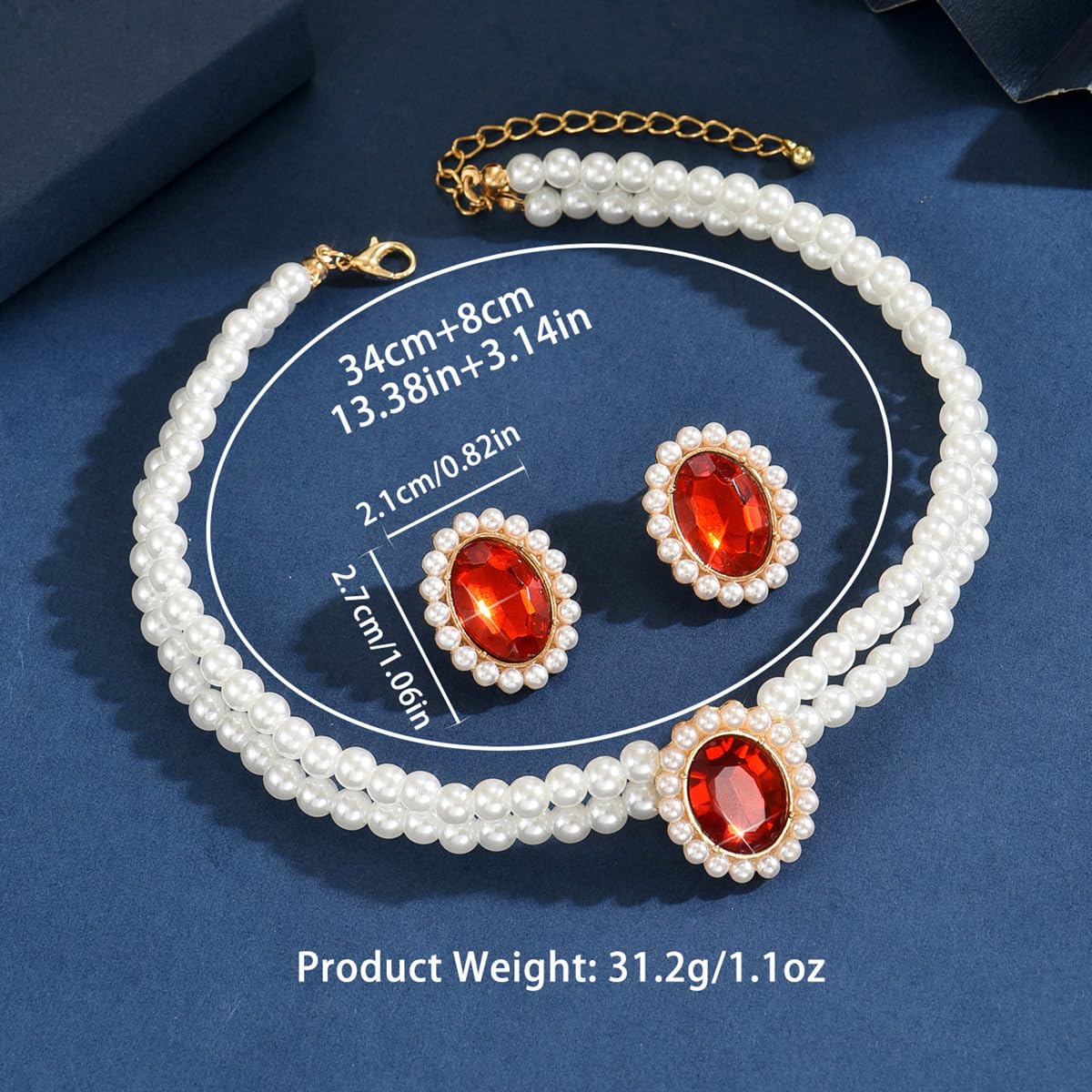 CSIYANJRY99 Pearl Necklace and Earring Set Faux Pearl Jewelry Sets for Women Imitation Beaded Pearl Necklace Bracelet Stud Earrings for Women（RD）