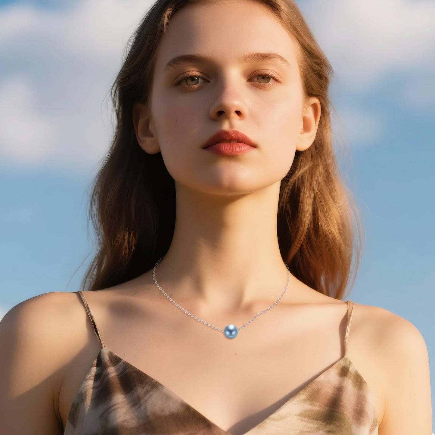 POPLYKE Blue Pearl Necklace Sterling Silver Blue Single Pearl Choker Necklace for Women 7-8mm Freshwater Cultured Pearls Wedding Bridesmaids Anniversary 16''