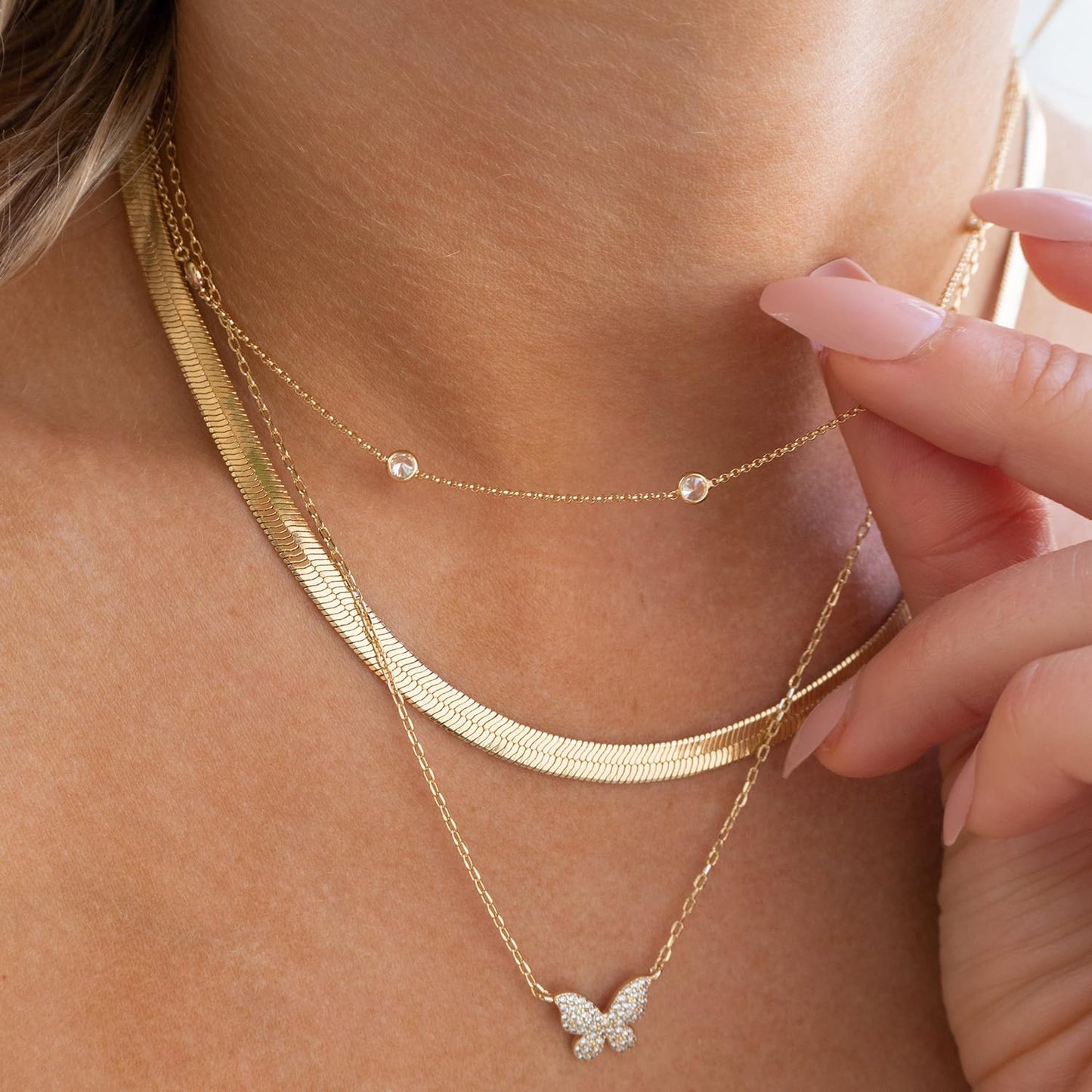 CUEZIY Dainty 14K Gold Plated Necklaces for Women Station Choker Necklace Cubic Zirconia Simulated Necklace Simple Cute Layering CZ Necklace Trendy Jewelry Gifts