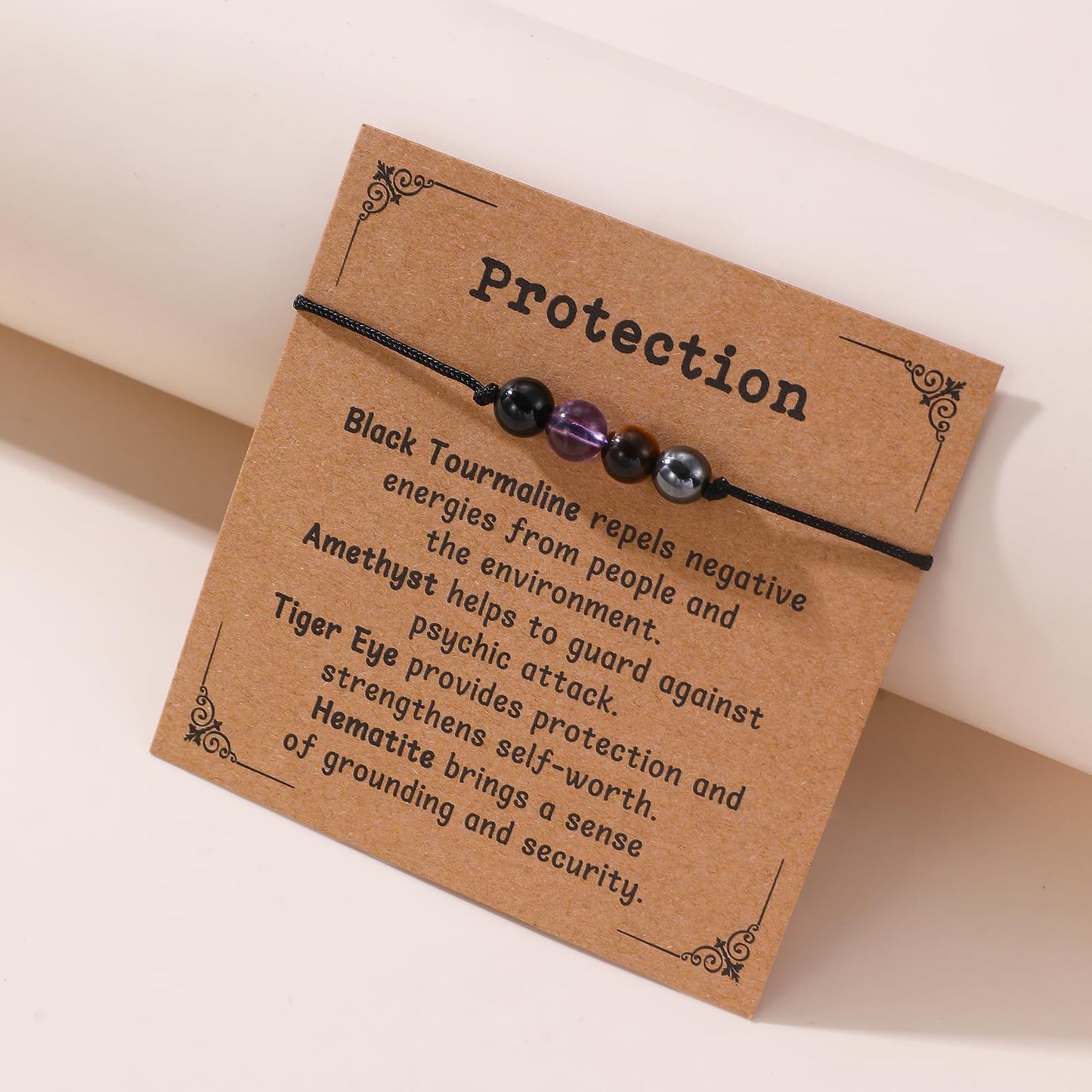 Korotho Protection Bracelet Gifts for Women Men, Black Tourmaline Amethyst Tiger Eye Hematite Natural Healing Stone Triple Protection Bracelets Empath Protections Bracelet for Woman Man Her