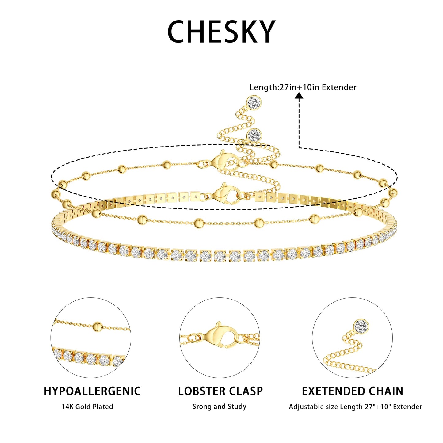 CHESKY Waist Chain, 14K Gold Plated Body Chains Jewelry for Women Adjustable Dainty Waist Beads Waterproof Belly Chain Gold Belly Button Ring Gold Chain Belt CZ Waterproof Beach Jewelry for Women