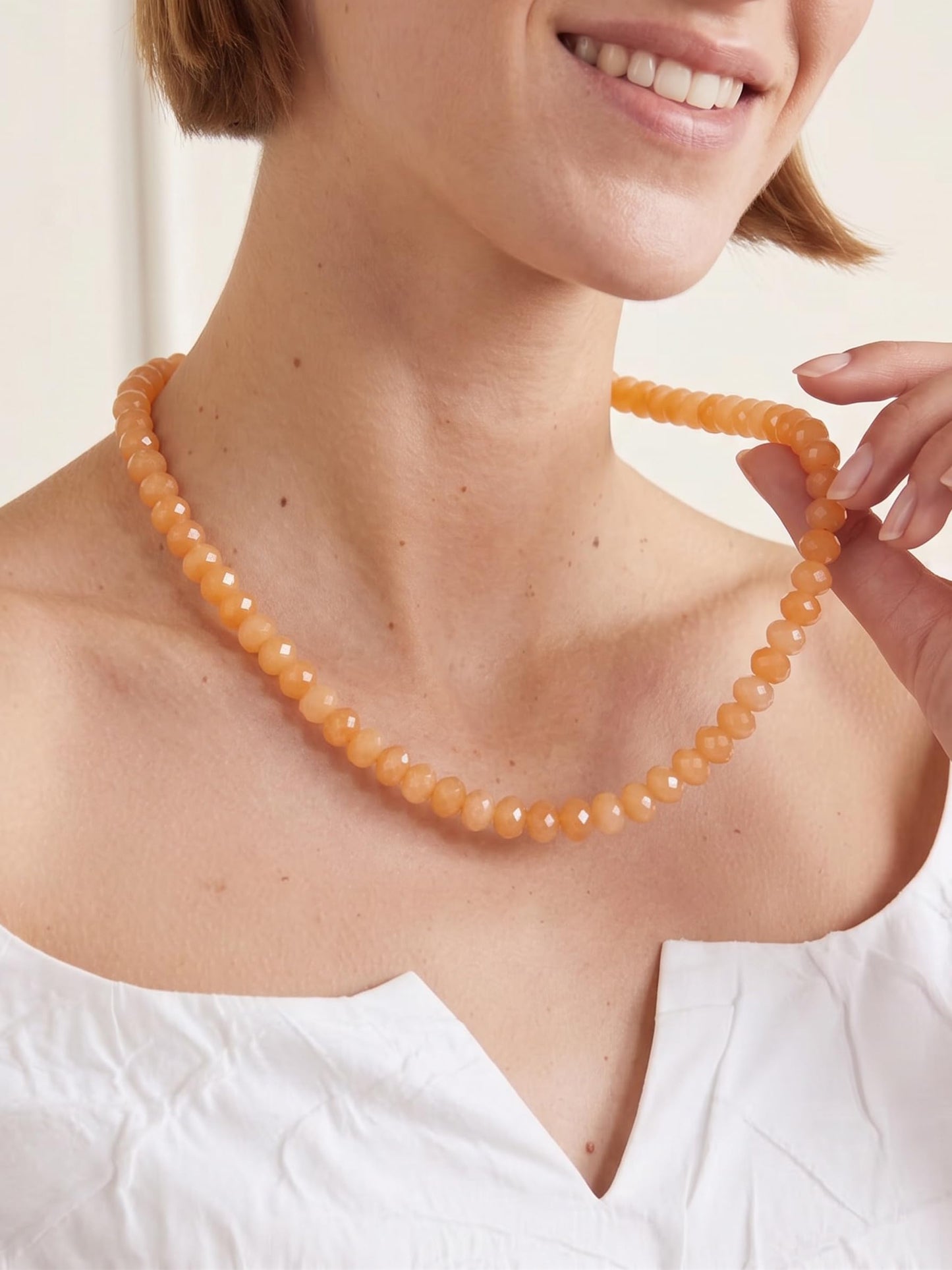 Badu Orange Gemstone Beaded Necklace for Women Natural Stone Bead Beach Choker Necklace Fashion Trendy Jewelry Gifts
