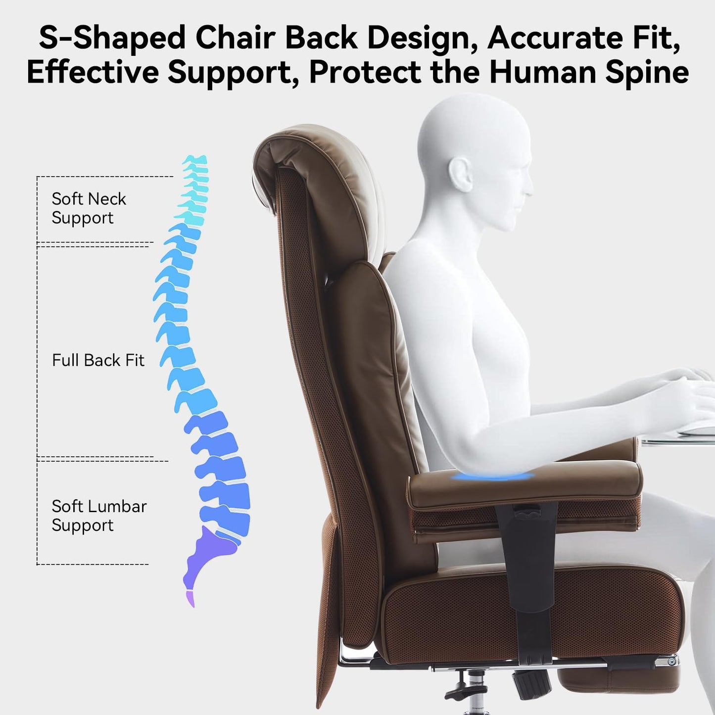 Efomao Big and Tall Office Chair 400lbs - Heavy Duty Executive Desk Chair with Foot Rest & 23" Wide Seat - High Back Ergonomic Leather Computer Chair for Heavy People, Home Office, Brown