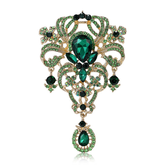 YOQUCOL Retro Green Austrian Crystal Big Brooch Pin for Women Large Flower Shape Brooches Lapel Pins for Sweater,Coat Dress Accessories