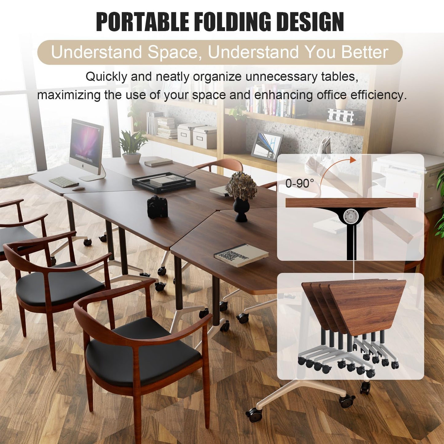 Folding Conference Table,Rolling Conference Room Tables on Wheels,Modern Flip Top Mobile Training Table,8Pack Stackable Foldable Meeting Room Table,Modular Business Tables for Office Training Room
