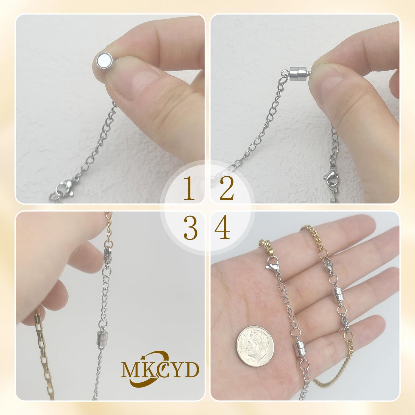 MKCYD Necklace Extender with Magnetic Clasps, Silver Magnetic Necklace Clasps and Closures with Necklace Extenders for Women