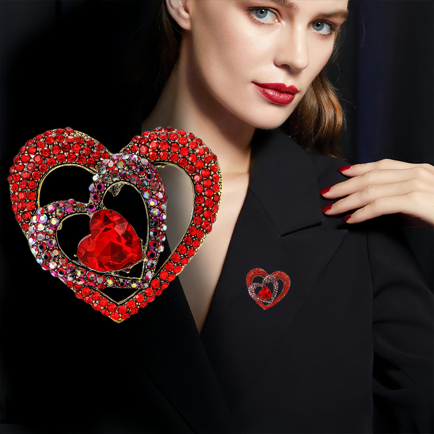 Yaximhozz 2pcs Rhinestone Brooch Pin for Women Dress Elegant Stylish Crystal Brooches Fashion Accessories Pins Lapel Boutonniere Ideas Wedding Christmas Birthday Jewelry Easter Gift (17 Blue Deer/Red Heart)