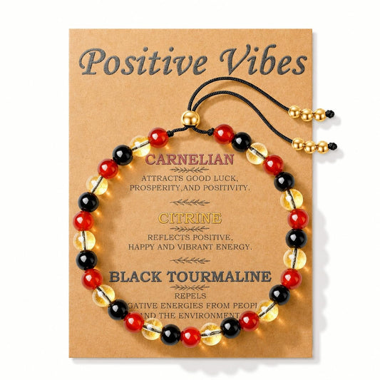 NUKAYAI Inspirational Gifts Bracelets for Women Healing Natural Stone Carnelian Citrine Black Tourmaline Bracelets Best Friend Bestie Birthday Mother Day Get Well Soon Gifts for Women Positive Vibes