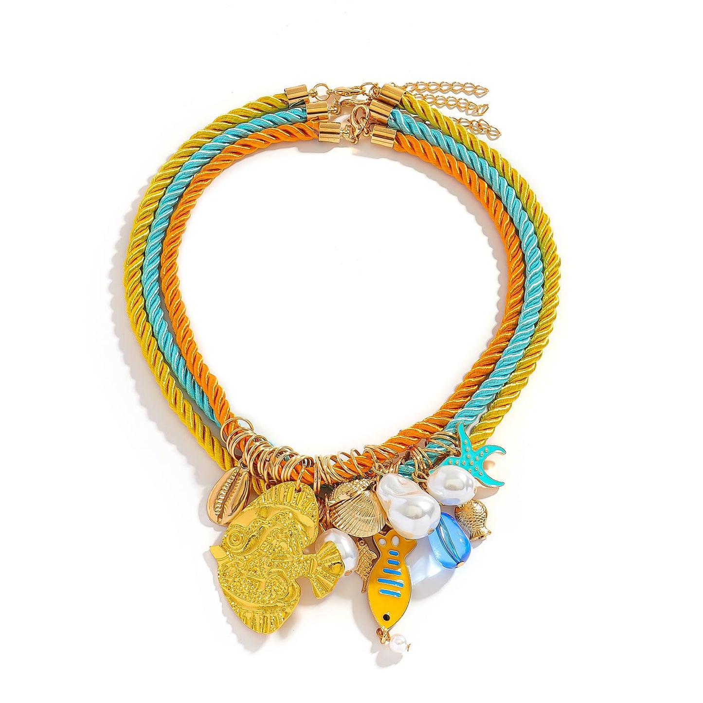 Dvacaman 3Pcs Boho Layered Beach Style Pendant Rope Necklace for Women, Summer Fish Shell Starfish Charms Necklace Jewelry Gift for Beach Party Festival