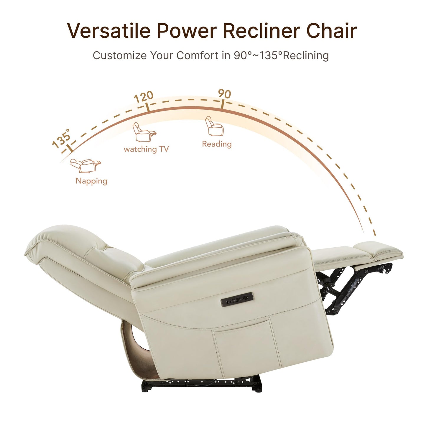 KISLOT Power Recliner Chair with Adjustable Headrest and Footrest, Dual Motor Leather Reclining Chair with USB/Type-C Charging, Zero Gravity Modern Electric Recliner for Adults Living Room Bedroom