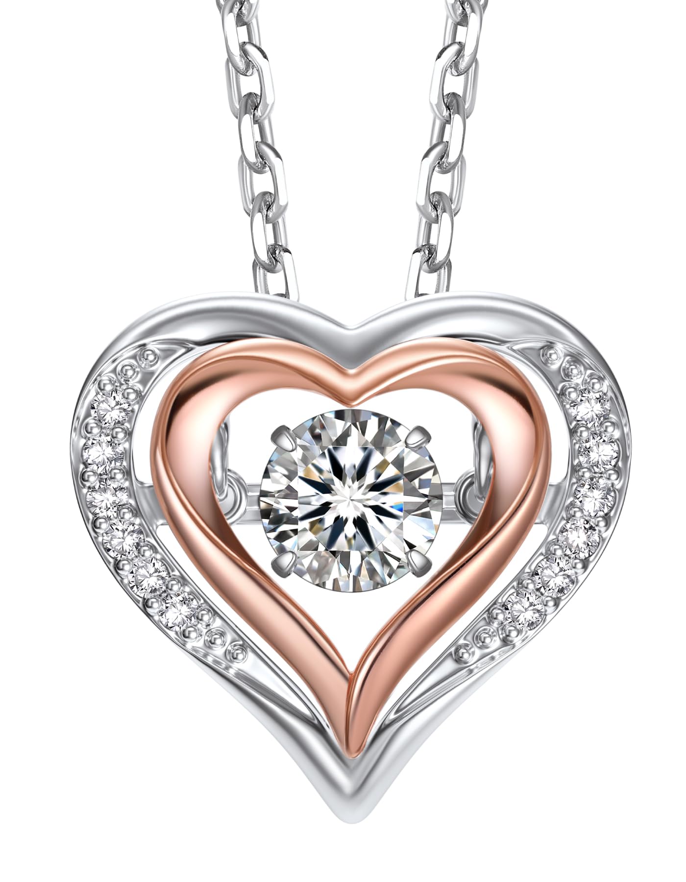 MomentWish Dancing Diamond Heart Necklace for Women 0.5 Carat D Color VVS1 Moissanite Lab Created Diamond Necklace Sterling Silver Jewelry Happy Anniversary