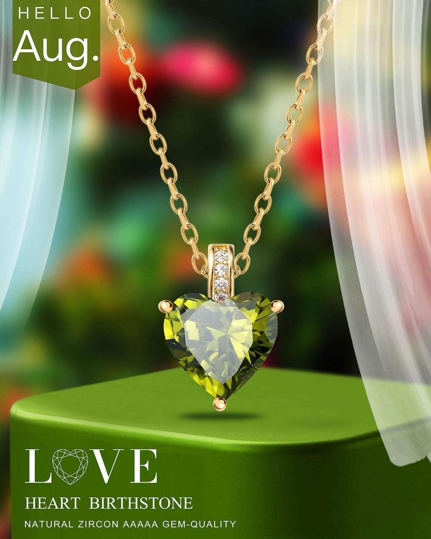 MIDDLUX August Birthstone Jewelry, Peridot Necklace, Heart Necklace, Peridot Jewelry, Birthstone Necklace for Women, August Birthday Gifts for Women