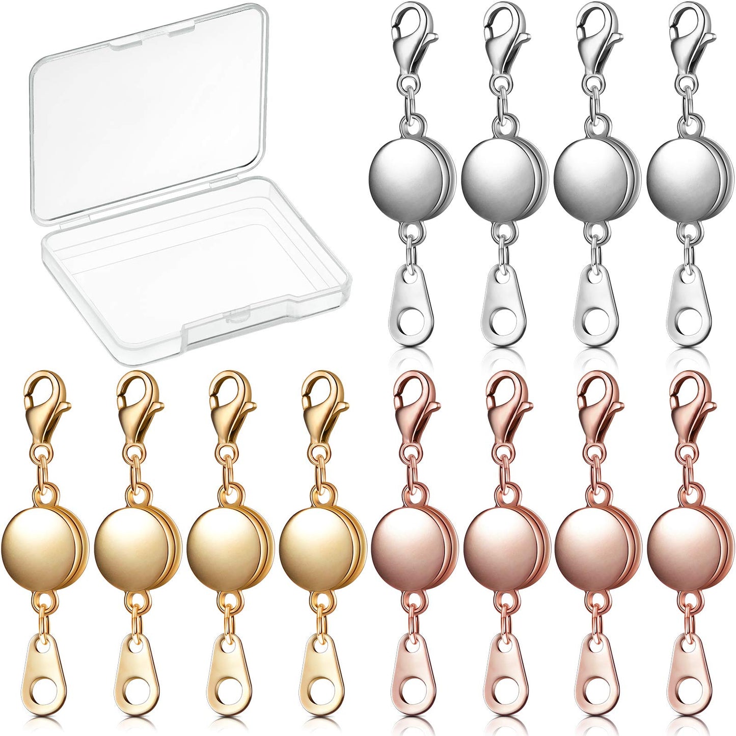 Hicarer 12 Pieces Locking Magnetic Jewelry Clasp Round Necklace Clasp Closures Bracelet Extender for Jewelry Making(Gold, Silver, Rose Gold)