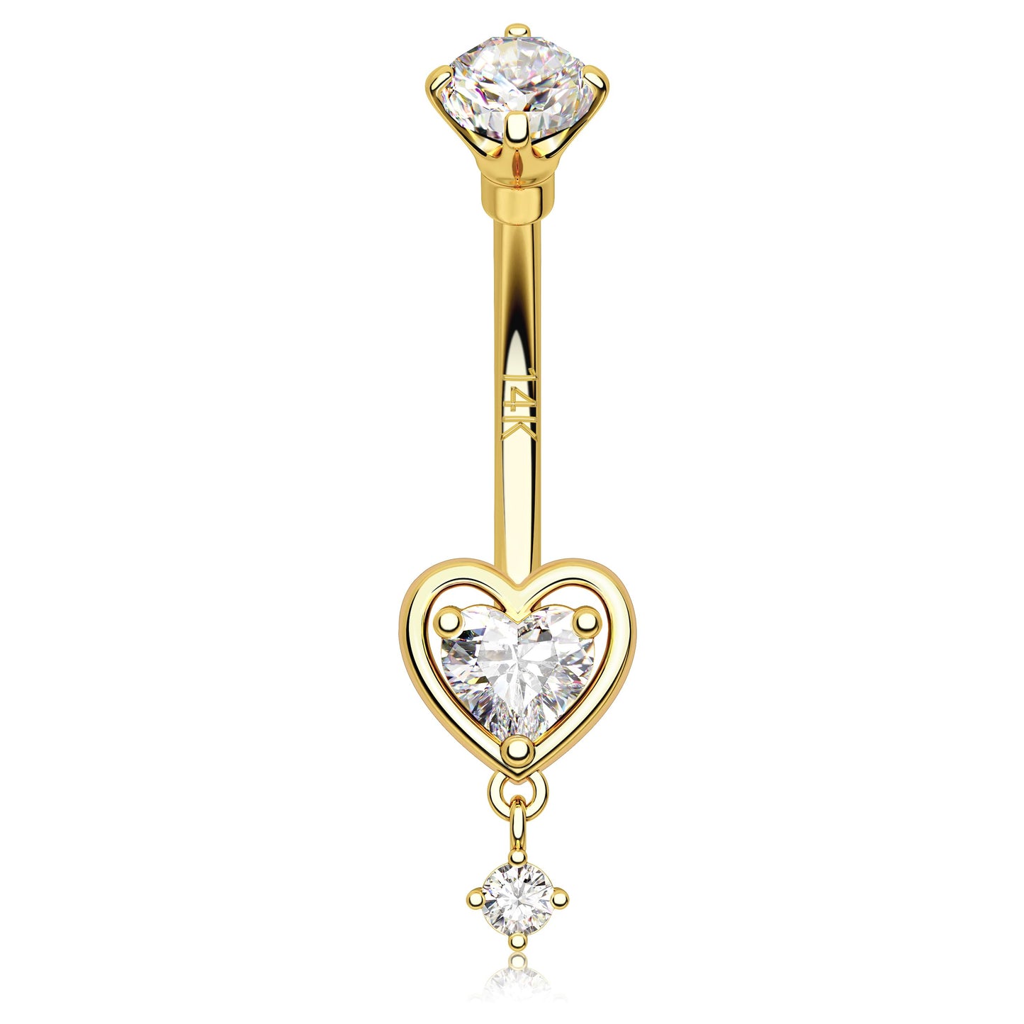 Melighting 14K Solid Gold Belly Button Ring Heart Belly Ring Gold Dangle Belly Piercing Jewelry 14G Navel Ring for Women