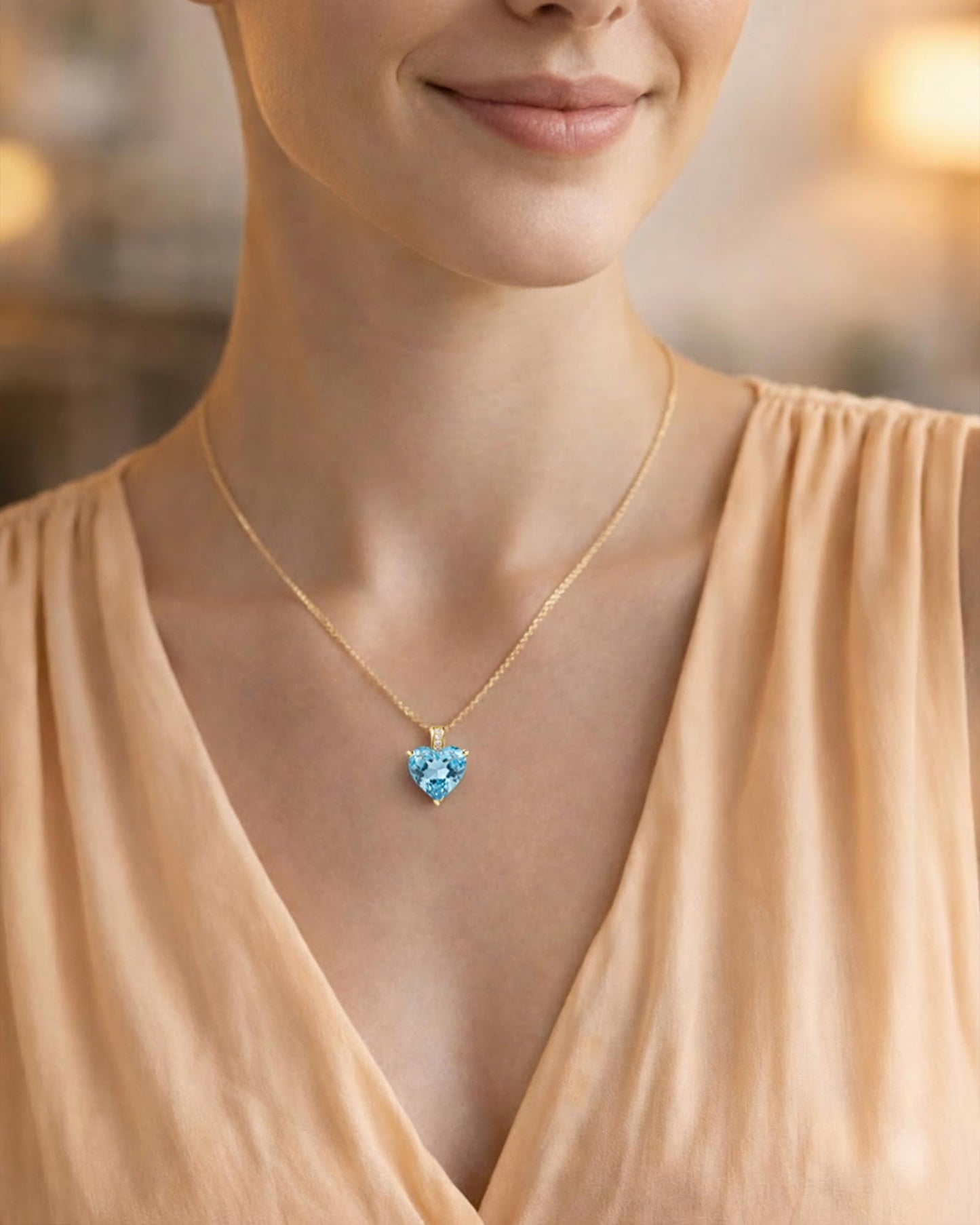 MIDDLUX Gold Heart Necklace, Charm Necklace, March Birthstone Jewelry, Aquamarine Necklace, March Birthday Gifts for Women, Birthstone Necklaces