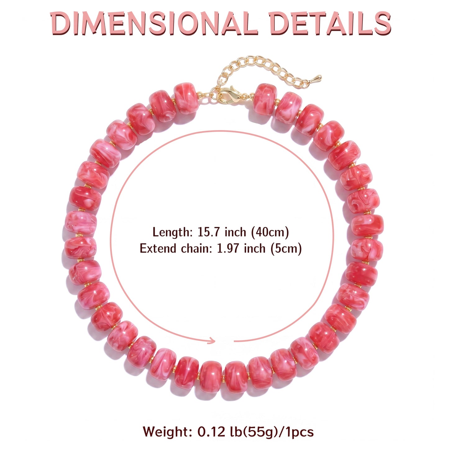 Badu Rose Pink Chunky Beaded Necklace for Women Boho Bead Choker Necklace Summer Fashion Trendy Jewelry Gift