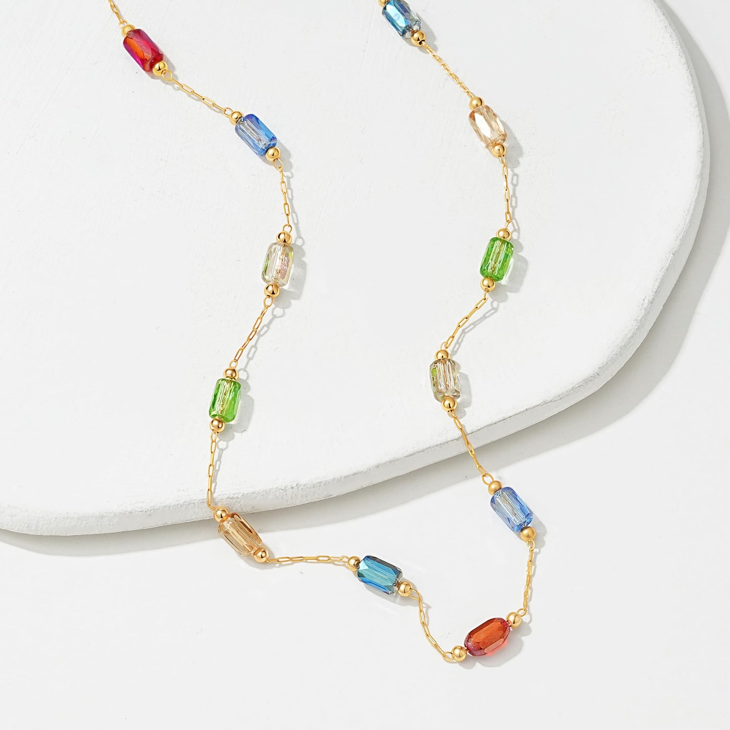 MTMY Beaded Necklaces for Women 14K Gold Plated Dainty Colorful Green/Rose Beaded Pearl Choker Necklace Delicate Boho Choker Necklace Jewelry Gift (mixed color cuboid)