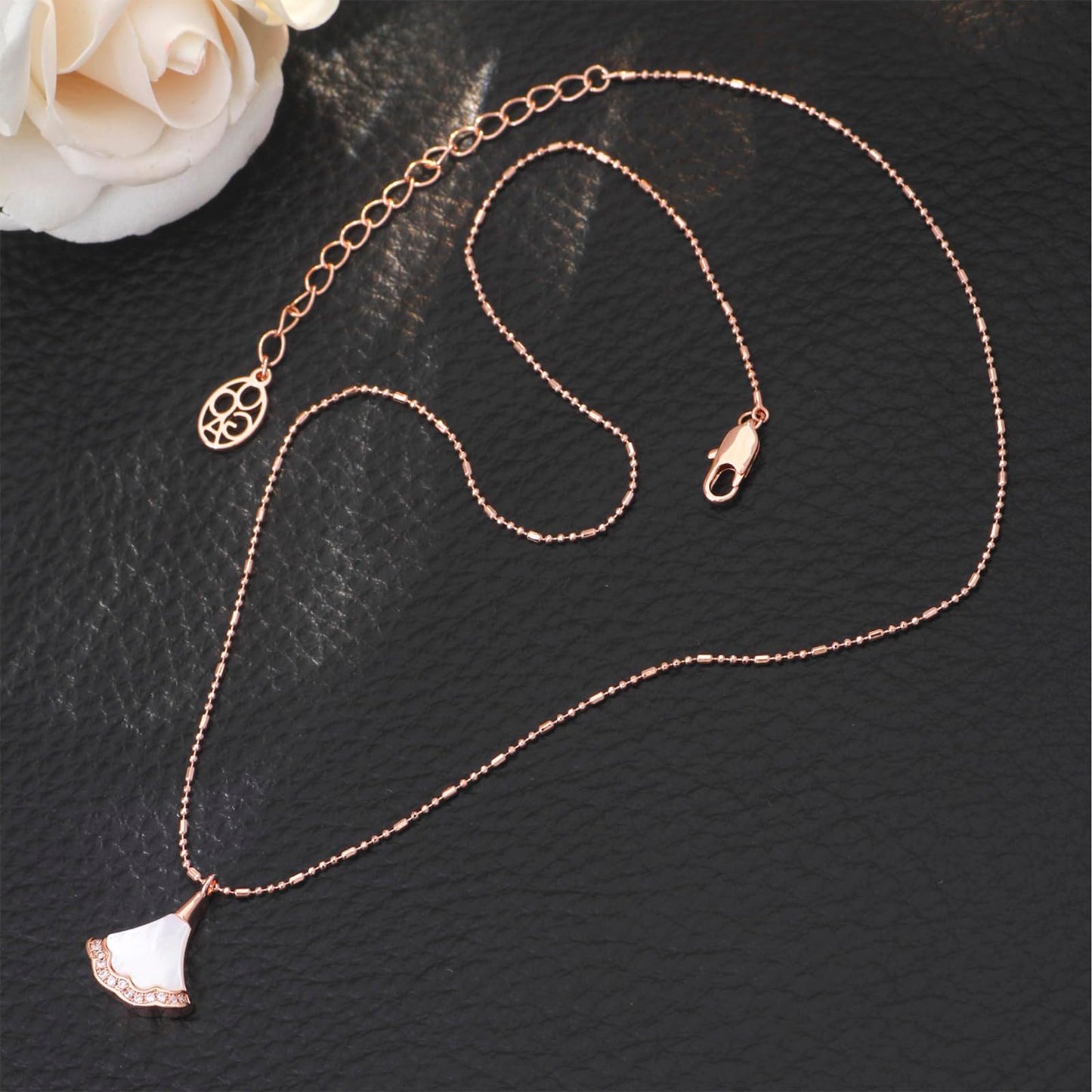 Tessalyn Fan Pendant Necklace for Women, 18k Real Gold Necklaces, Scallop with Delicate Cubic Zirconia Setting, 16-19 inches, Adjustable, Fashion Summer Jewelry Gift