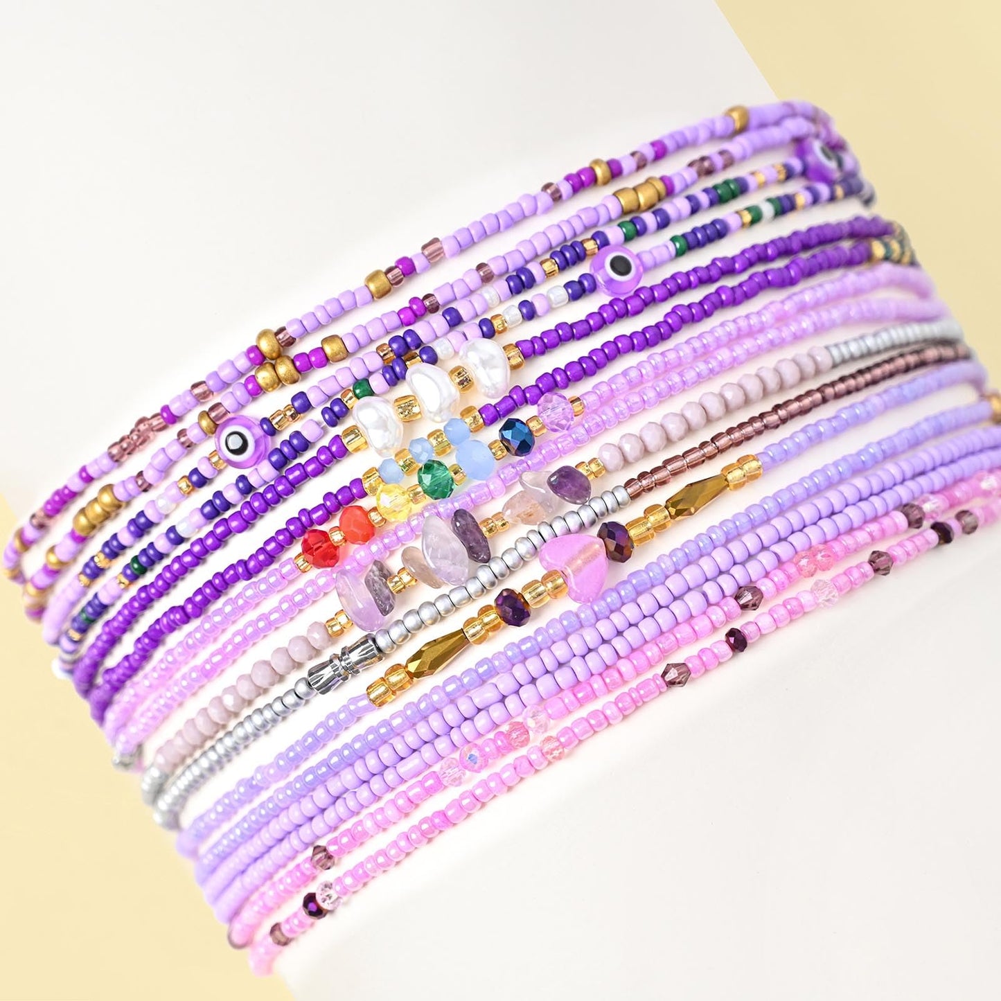 ELABEST Adjustable Handmade Waist Beads Stretchy 23-52 inch 8Pcs Chakra Yoga Body Belly Beaded Women Waist, Anklet, Bracelet, Necklace Jewelry with Screw clasp (Purple, 31.5inch/80cm)