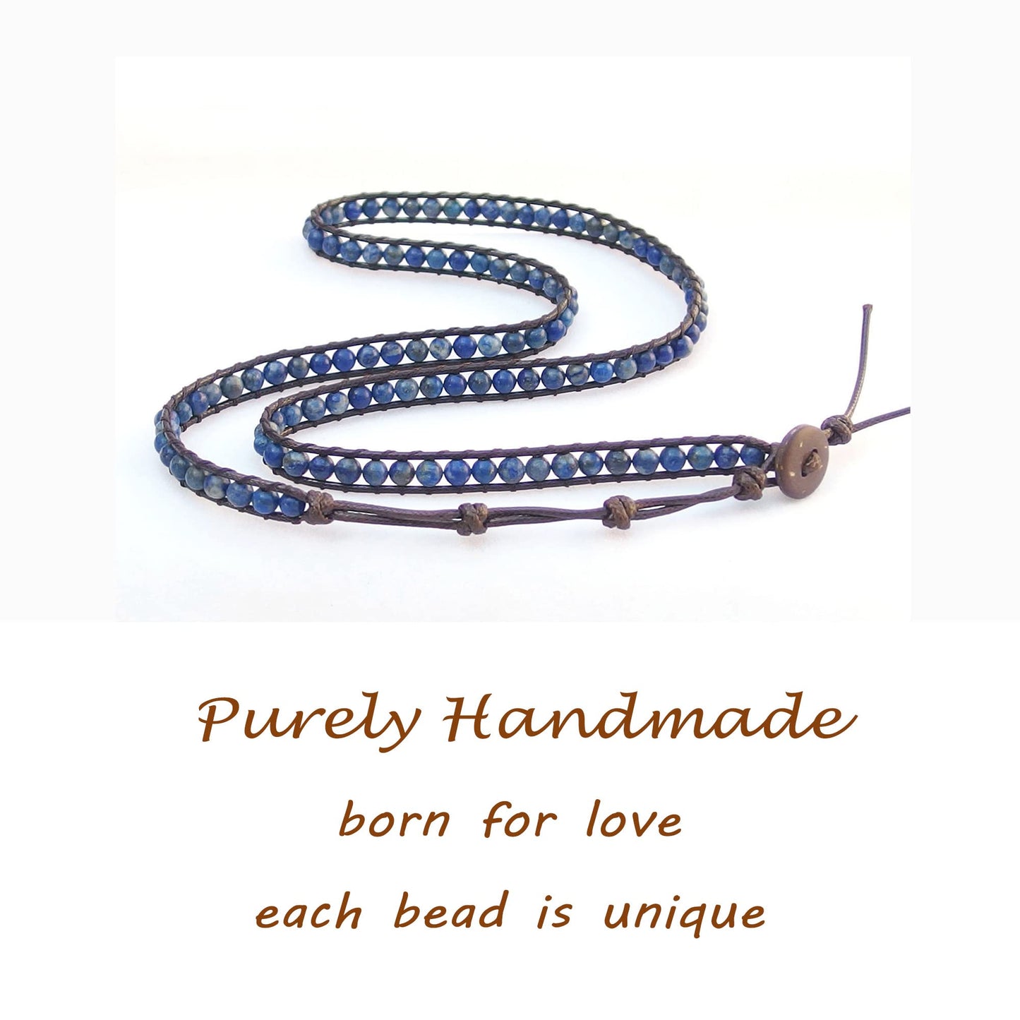 Ayriwoyi Blue Lapis Lazuli Bracelet Wrap Bracelets for women Beaded Stone Adjustable Healing Crystal Bracelet Leather Boho Bracelets