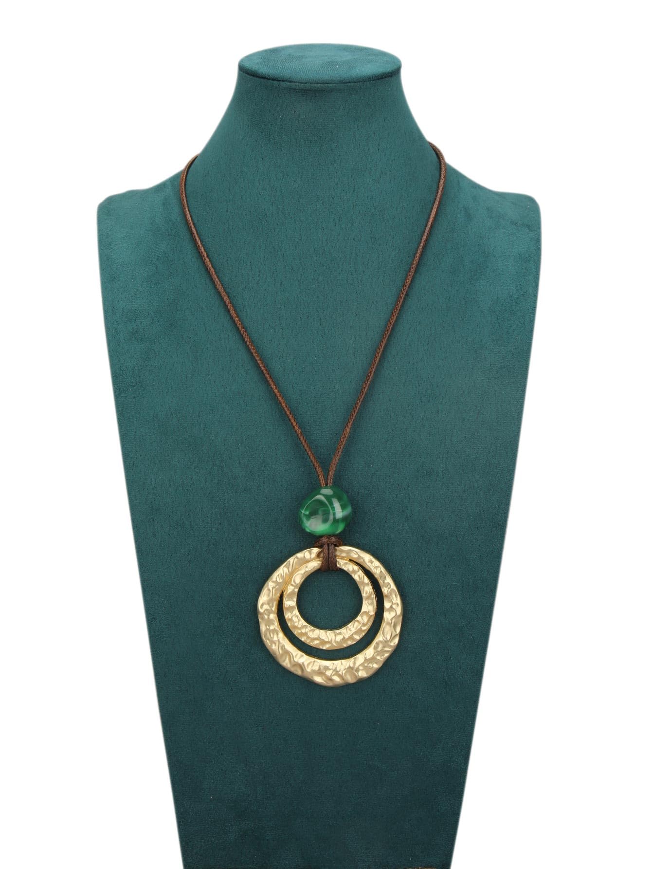 joymiao Chunky Pendant Necklace for Women Long Boho Necklace with Gold Double Layer Pendant Statement Vintage Hippie Layered Necklaces