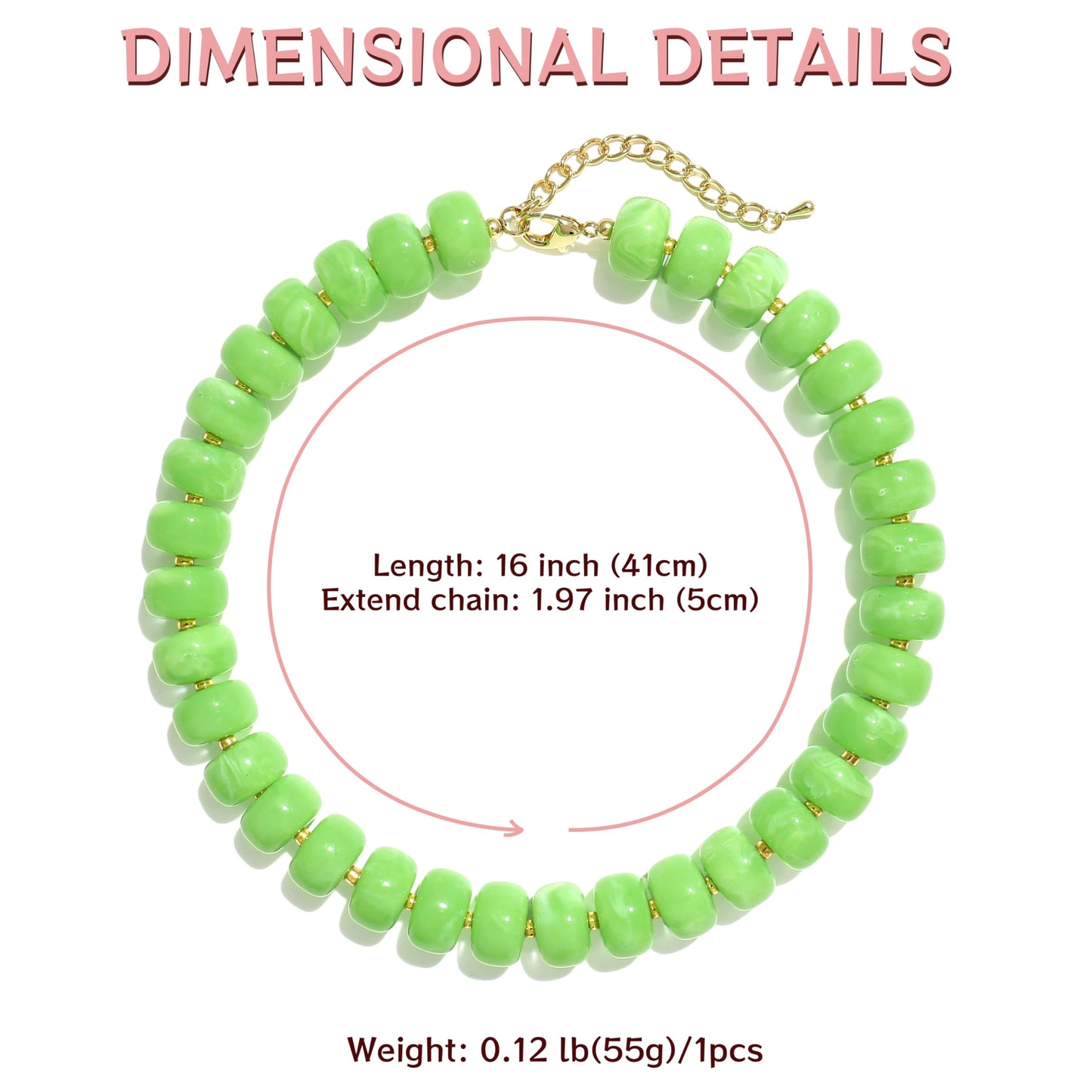 Badu Green Chunky Beaded Necklace for Women,Acrylic Bead Choker Statement Necklace Cute Trendy Necklaces Jewelry Gifts