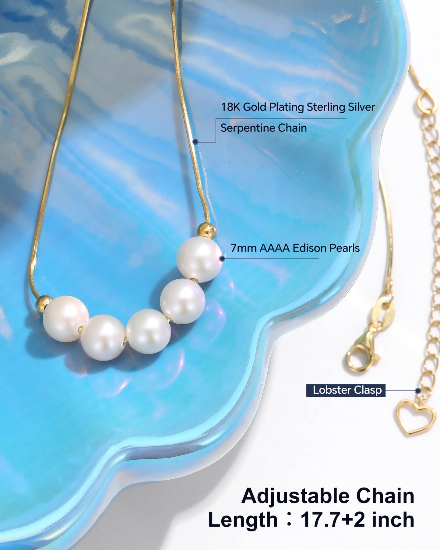 N9NEMUSES Edison Pearl Necklace for Women, 7mm AAAA+ Real Freshwater Cultured Pearl Necklace in 925 Sterling Silver, Anniversary Birthday Mother's Day Jewelry Gifts for Women Wife Mom Girlfriend Her