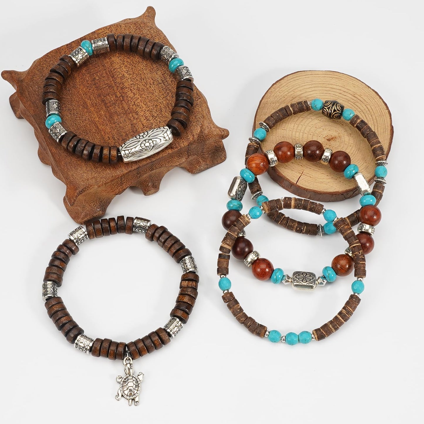 Briutn Wooden Beaded Bracelets for Women Men Adjustable Stretch Bracelet Boho Jewelry